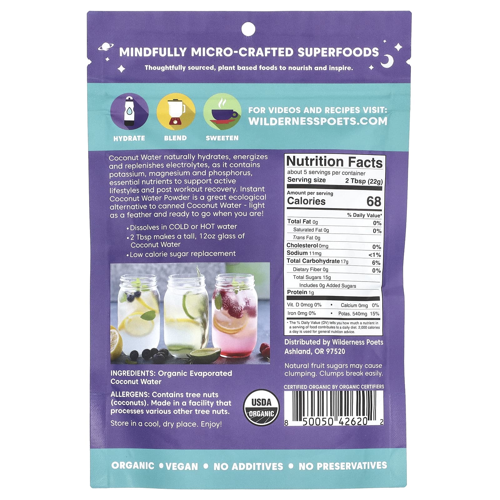 Wilderness Poets, органический порошок из выпаренной кокосовой воды, 113 г (4 унции)