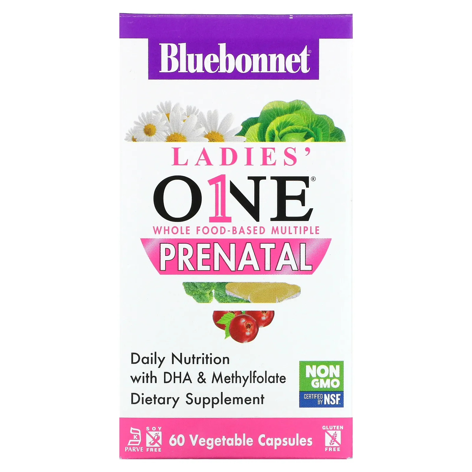 Bluebonnet Nutrition, Ladies' ONE, мультивитаминная добавка на основе цельных продуктов, для беременных, 60 растительных капсул