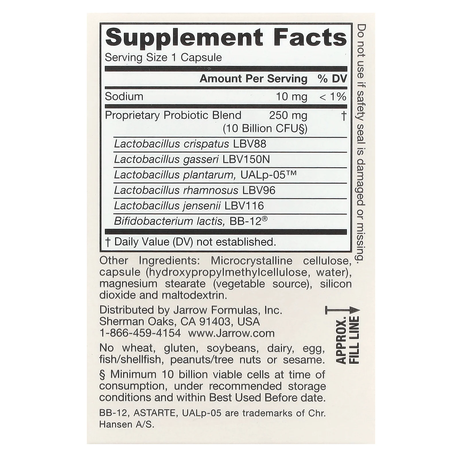 Jarrow Formulas, Vegan Fem Dophilus, улучшенная формула, 10 млрд КОЕ, 30 вегетарианских капсул