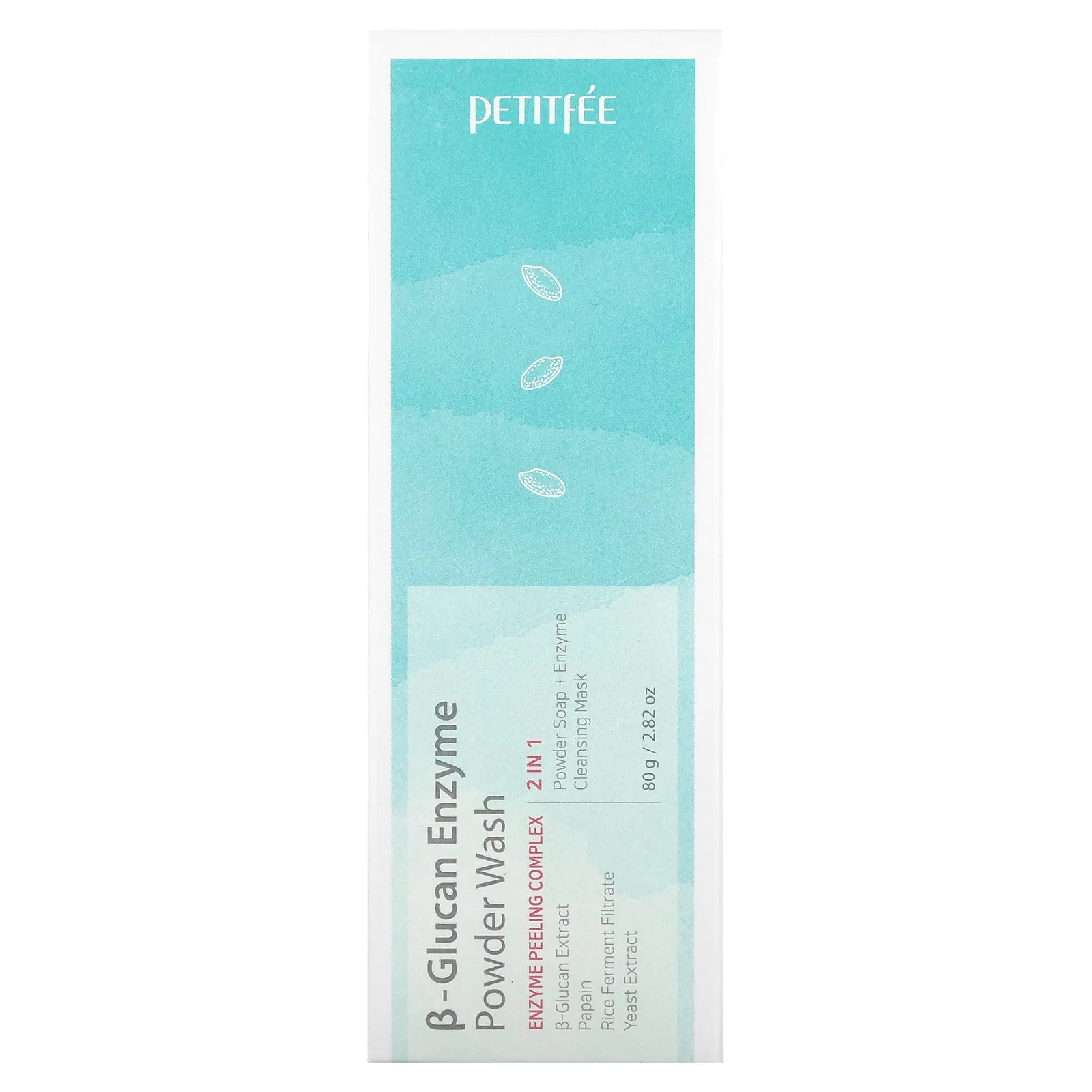 Petitfee, Энзимная пудра для умывания с бета-глюканом, 80 г (2,82 унции)