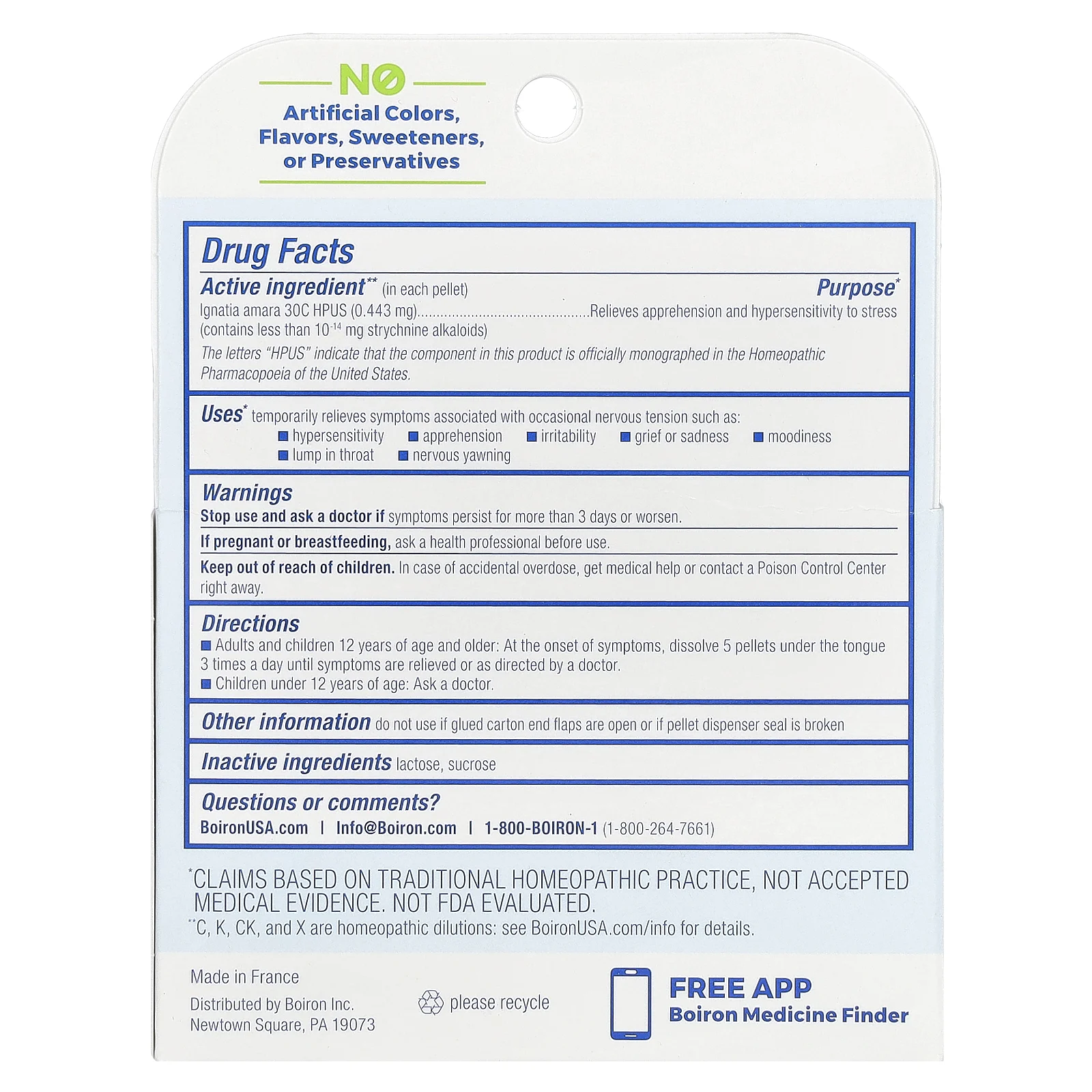 Boiron, Ignatia Amara, средство для снятия эмоционального стресса, гранулы Meltaway, 30C, 3 тюбика, 80 гранул в каждом