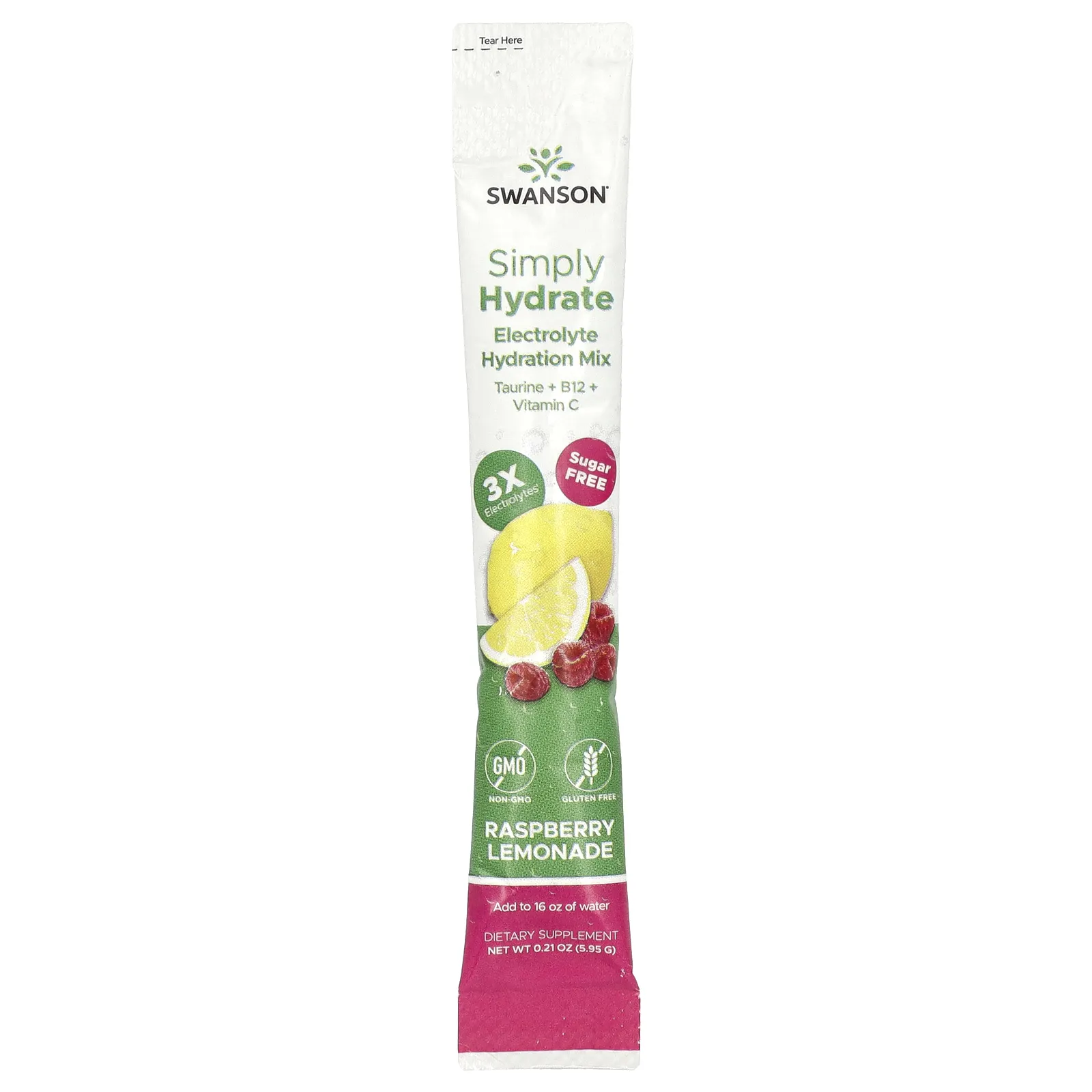 Swanson, Simply Hydrate, смесь для гидратации электролитов, малиновый лимонад, 30 пакетиков по 5,95 г (0,21 унции)