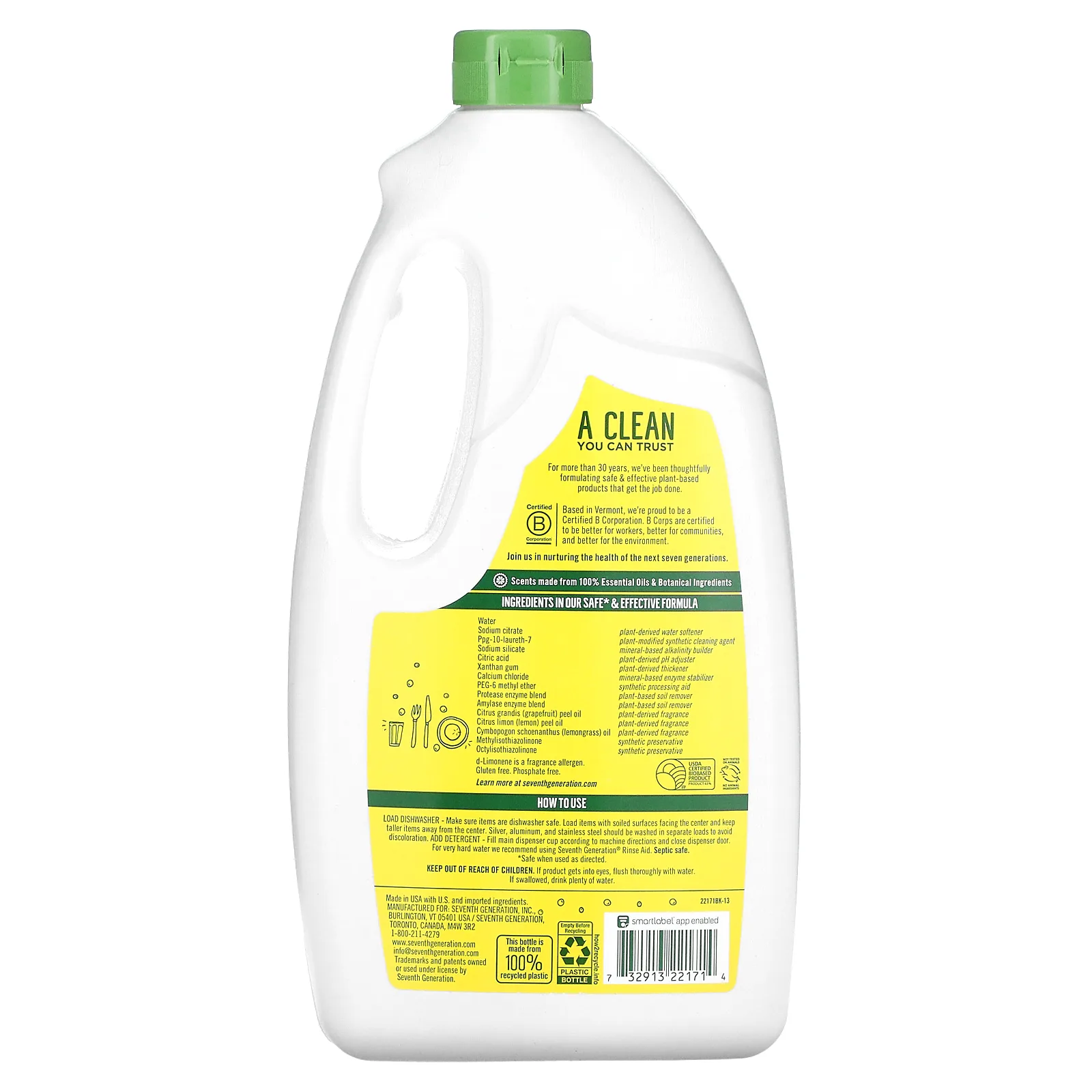 Seventh Generation, гель для посудомоечной машины, лимон, 1,19 кг (42 жидк. унции)