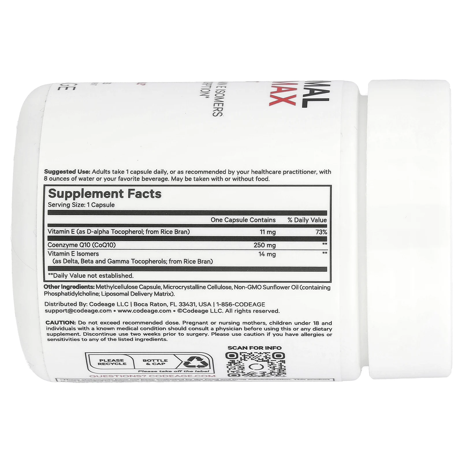 Codeage, липосомальный коэнзим Q10 MAX, изомеры витамина E, улучшенное усвоение, 60 капсул