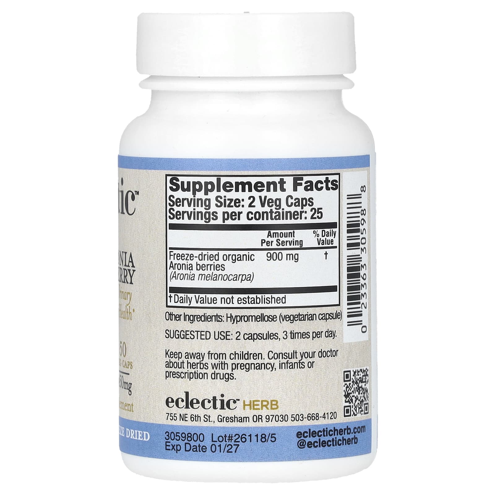 Eclectic Herb, сублимированные ягоды черноплодной рябины, 900 мг, пищевая добавка (450 мг в 1 капсуле)