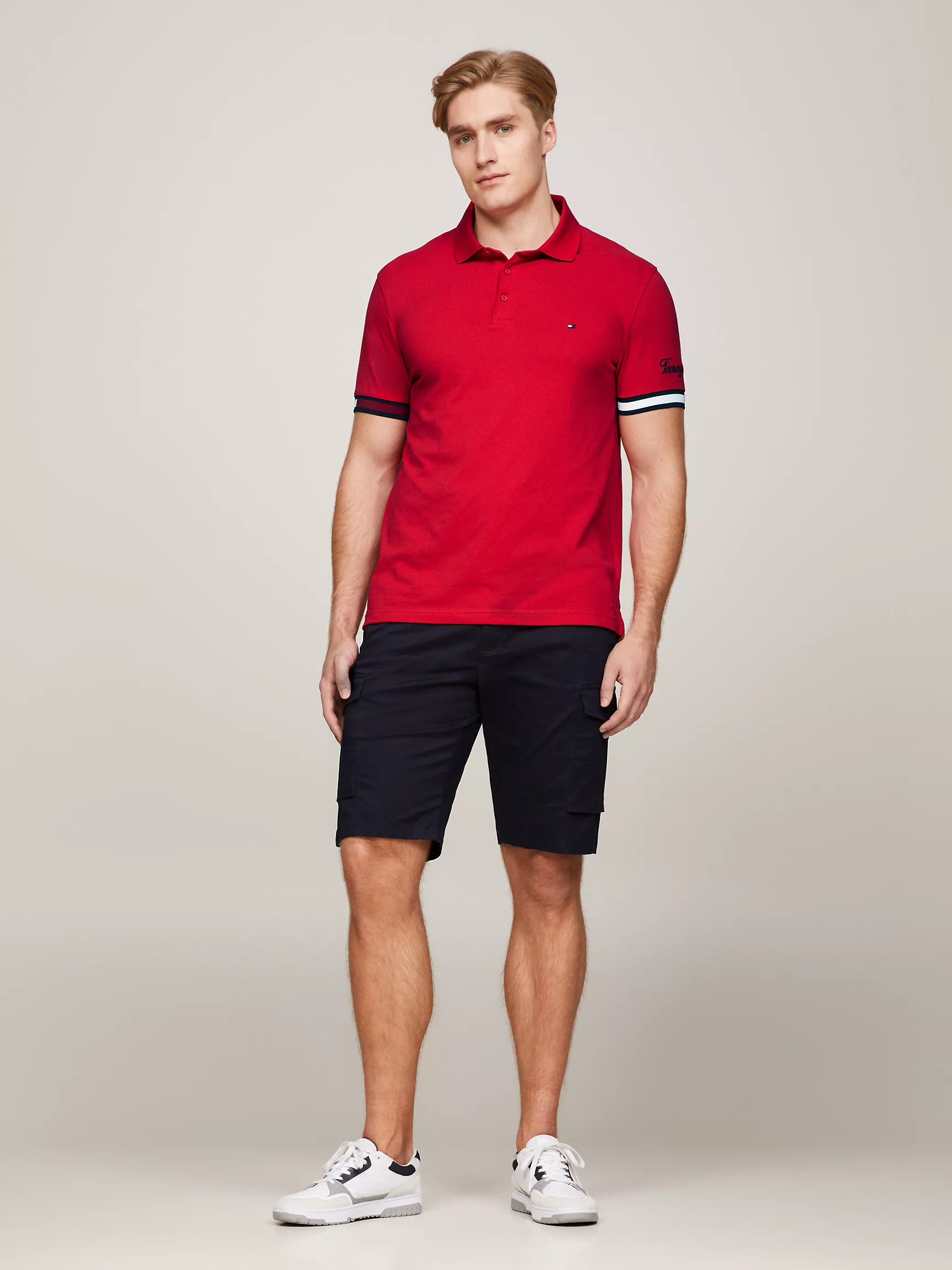 Мужское поло Tommy Hilfiger, Приталенное поло с логотипом флага на манжетах