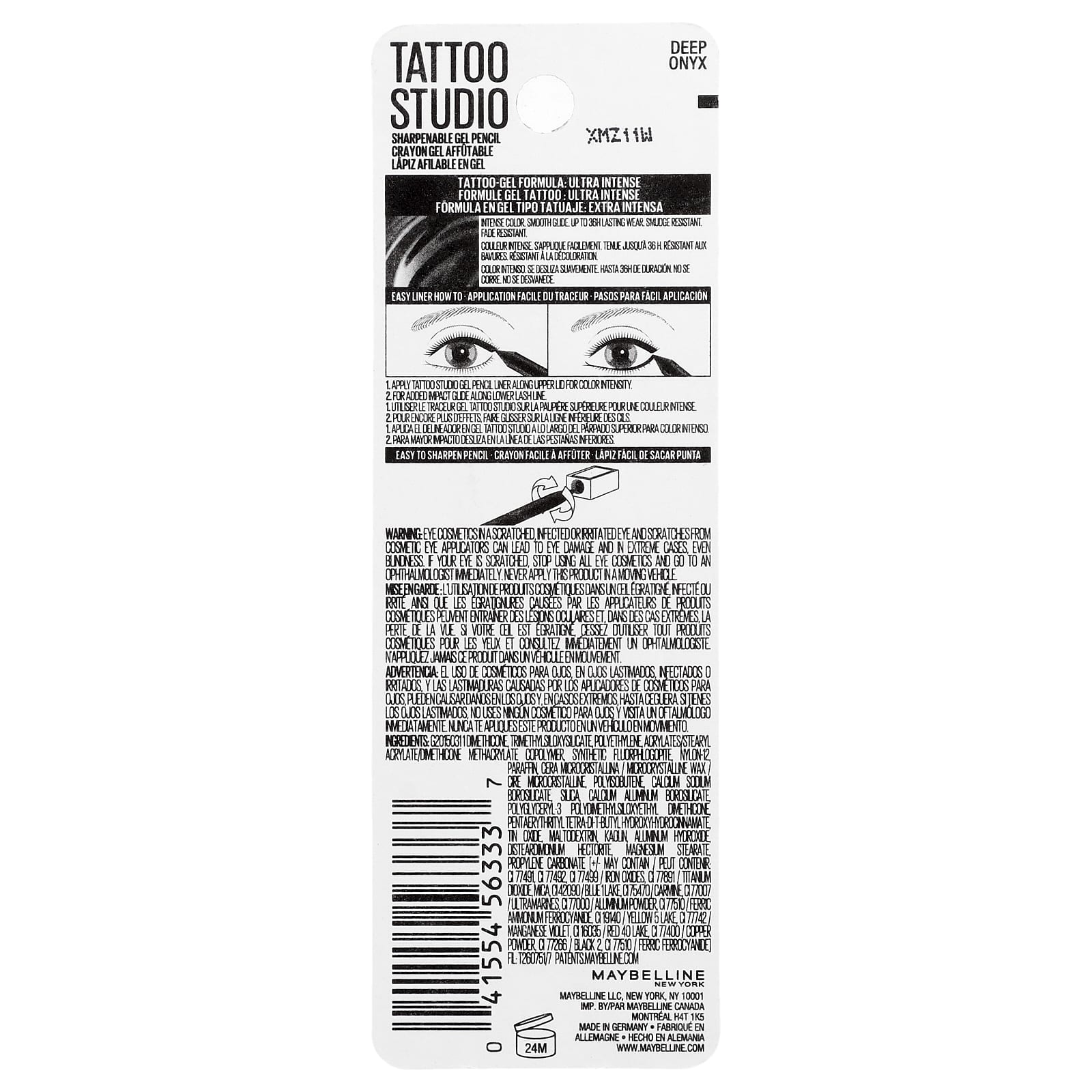 Maybelline, Tato Studio, подводка для глаз, легкосмываемый гелевой карандаш, водостойкий, оттенок 900 Deep Onyx, 1,2 г (0,04 унции)