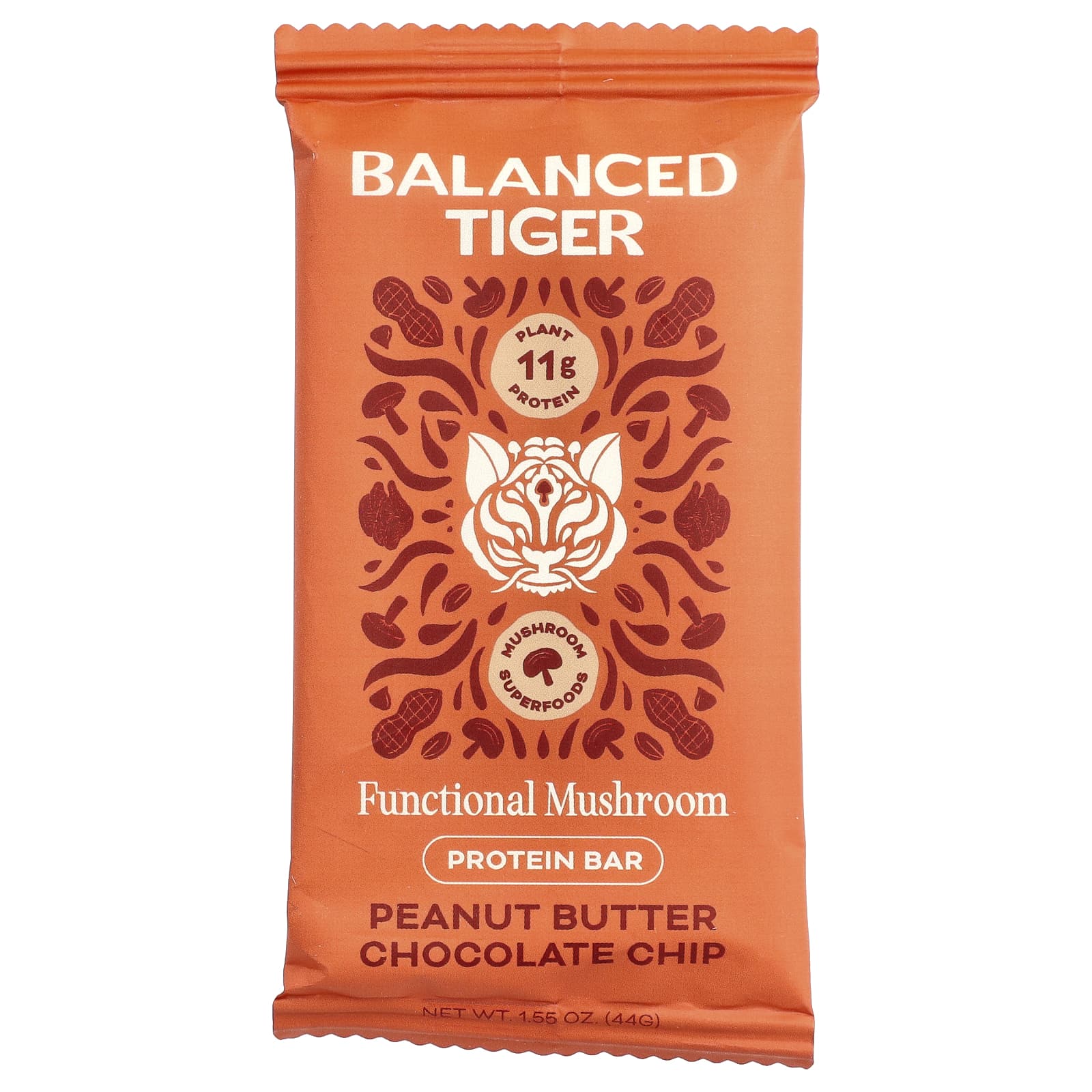 Balanced Tiger, протеиновый батончик, арахисовая паста и шоколадная крошка, 12 шт. по 44 г (1,55 унции)