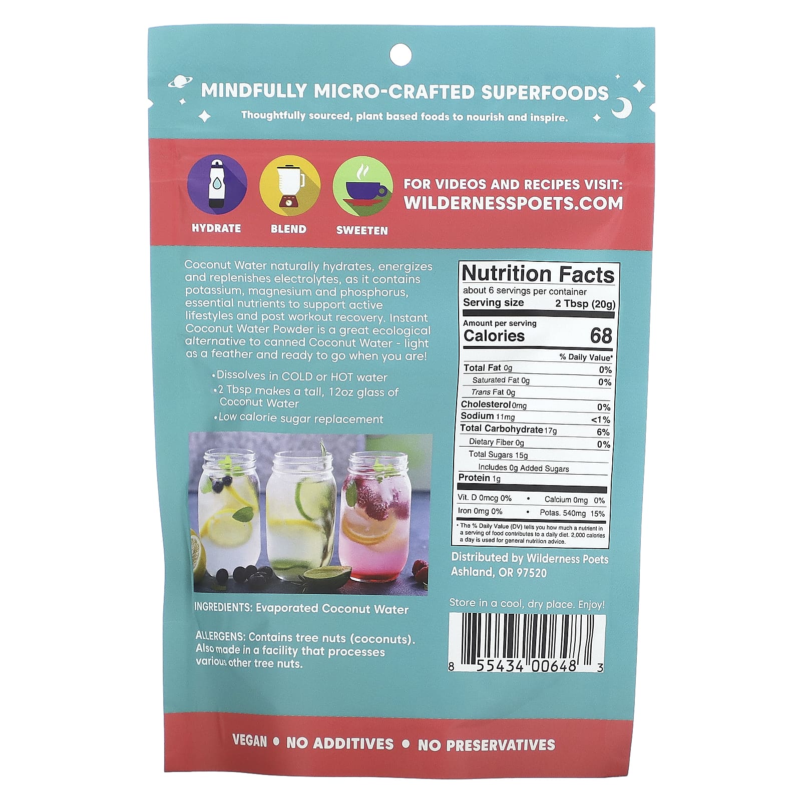 Wilderness Poets, порошок из органической выпаренной кокосовой воды, 113 г (4 унций)