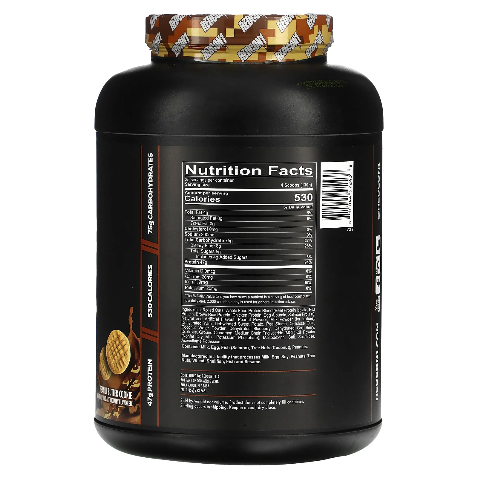 Redcon1, MRE, цельнопищевой белок, со вкусом печенья с арахисовой пастой, 3250 г (7,16 фунта)