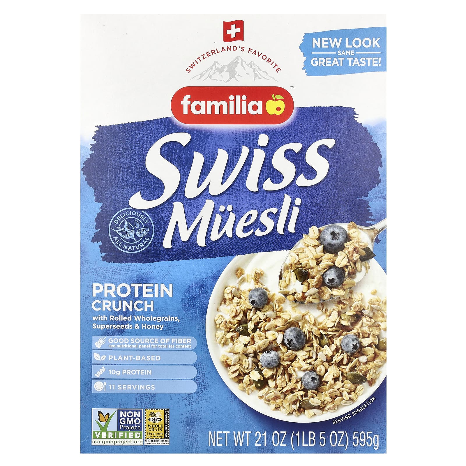 Familia, Swiss Muesli Protein Crunch, суперсемена и мед, 595 г (21 унция)