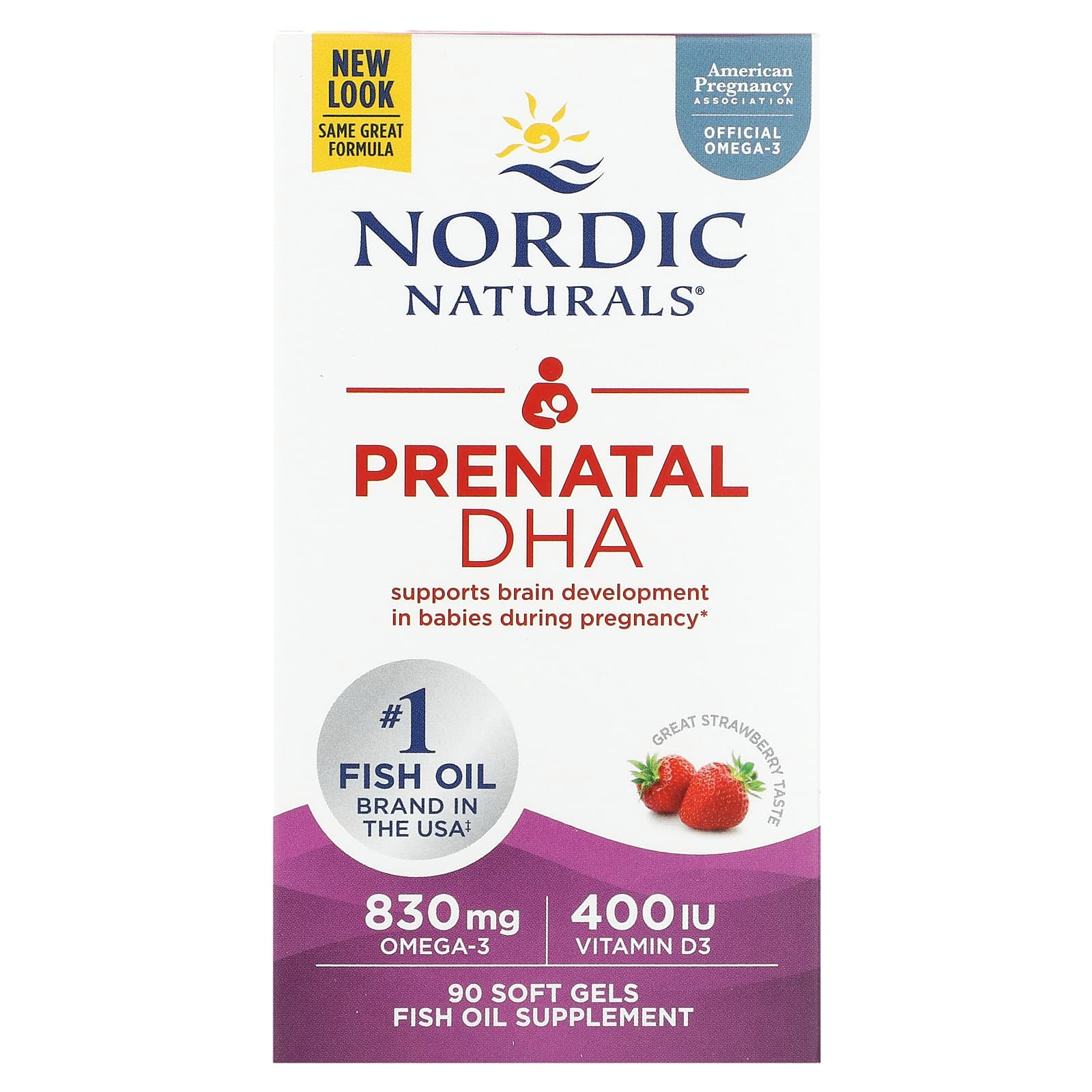 Nordic Naturals, пренатальная ДГК, клубничный вкус, 90 капсул