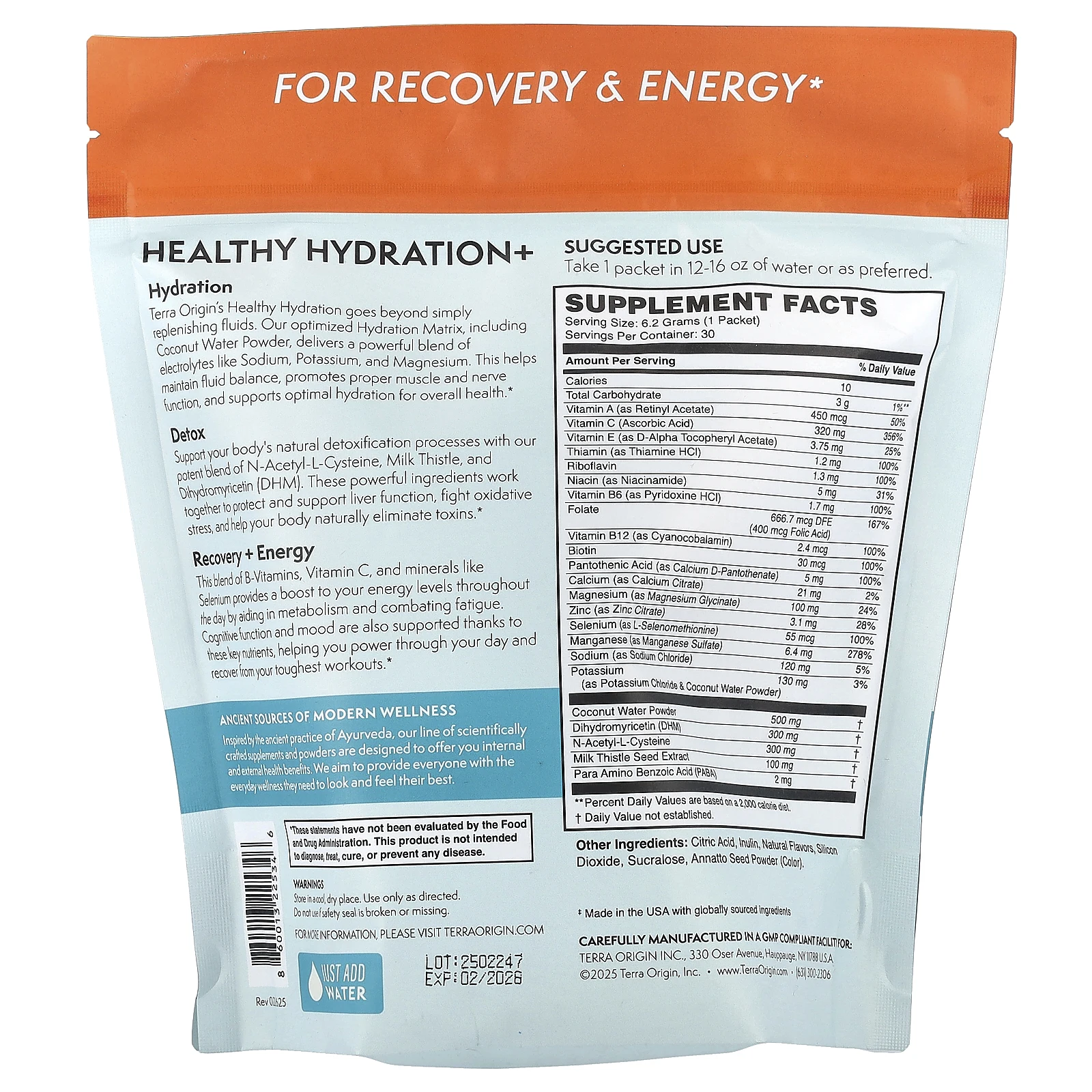 Terra Origin, Healthy Hydration+, тропический спрей, 30 пакетиков On the Go, 6,2 г (0,22 унции) каждый