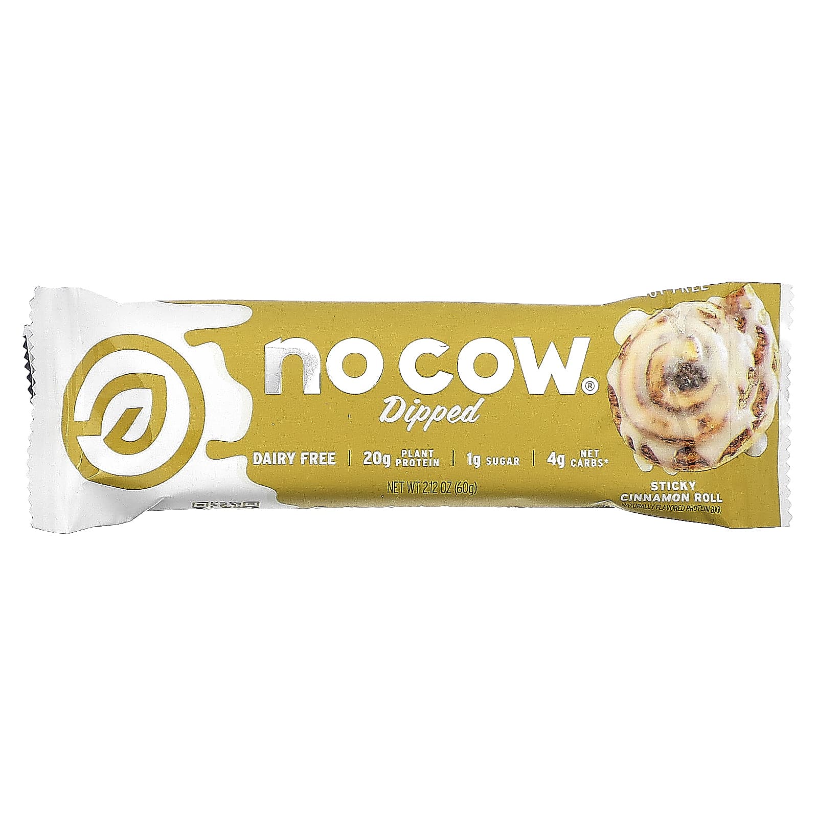 No Cow, Протеиновый батончик, булочка с корицей, 12 батончиков, 60 г (2,12 унции)