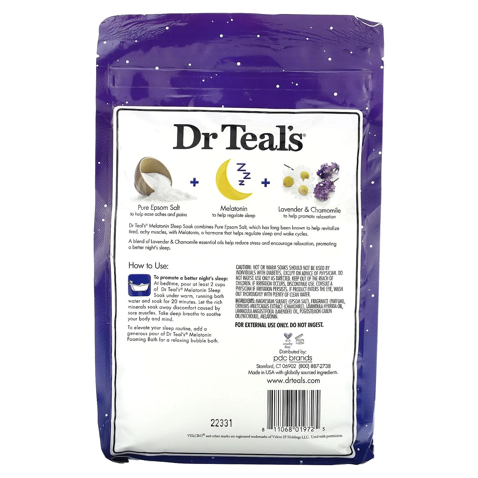 Dr. Teal's, чистая английская соль, мелатонин для сна, со смесью эфирных масел, 1,36 кг (3 фунта)