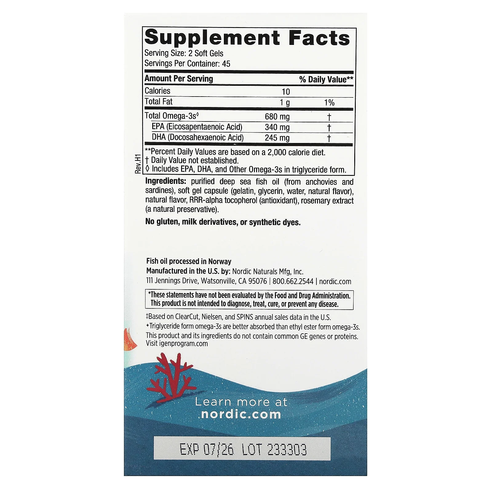 Nordic Naturals, Ultimate Omega Junior, омега для детей от 6 лет, со вкусом клубники, 680 мг, 90 мини-капсул (340 мг в 1 капсуле)