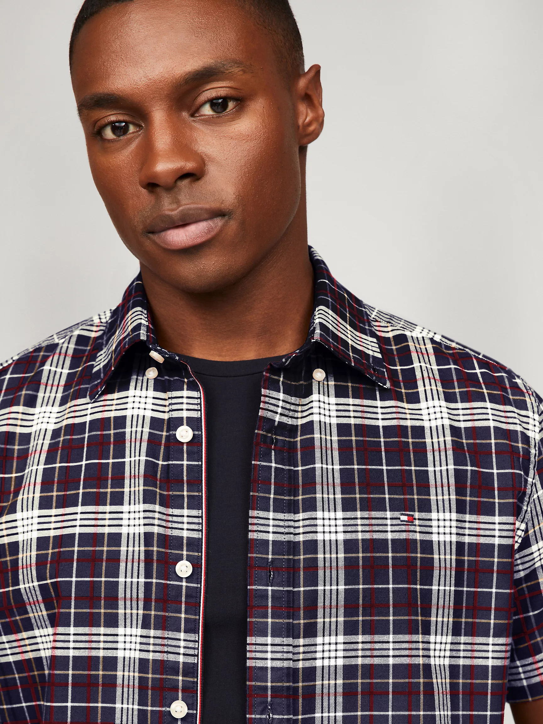 Мужская рубашка Tommy Hilfiger, Стандартная рубашка из оксфорда в клетку с короткими рукавами