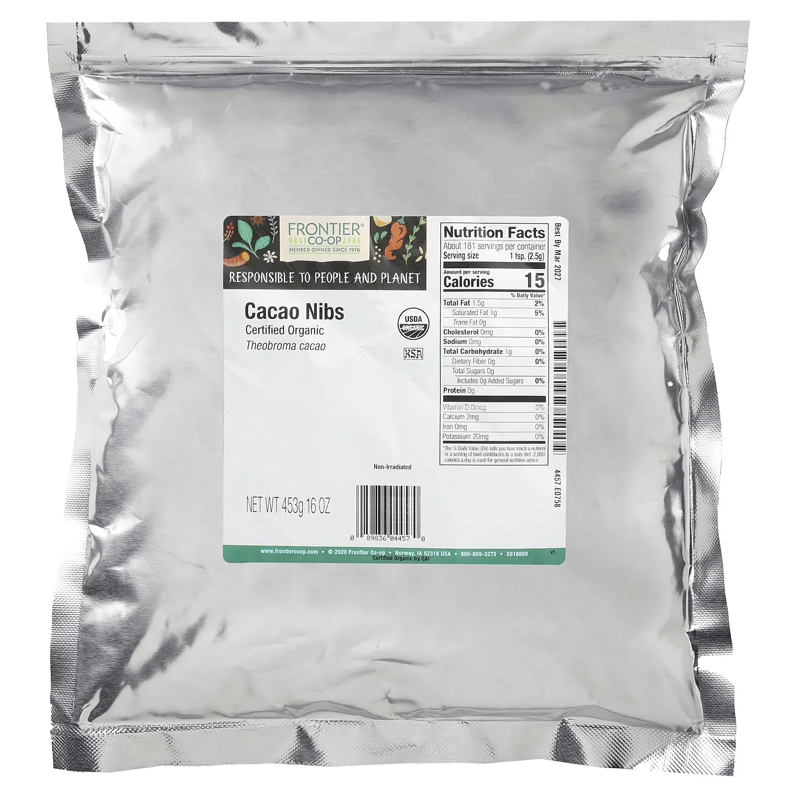Frontier Co-op, Органические ядра какао-бобов, 453 г (16 унций)
