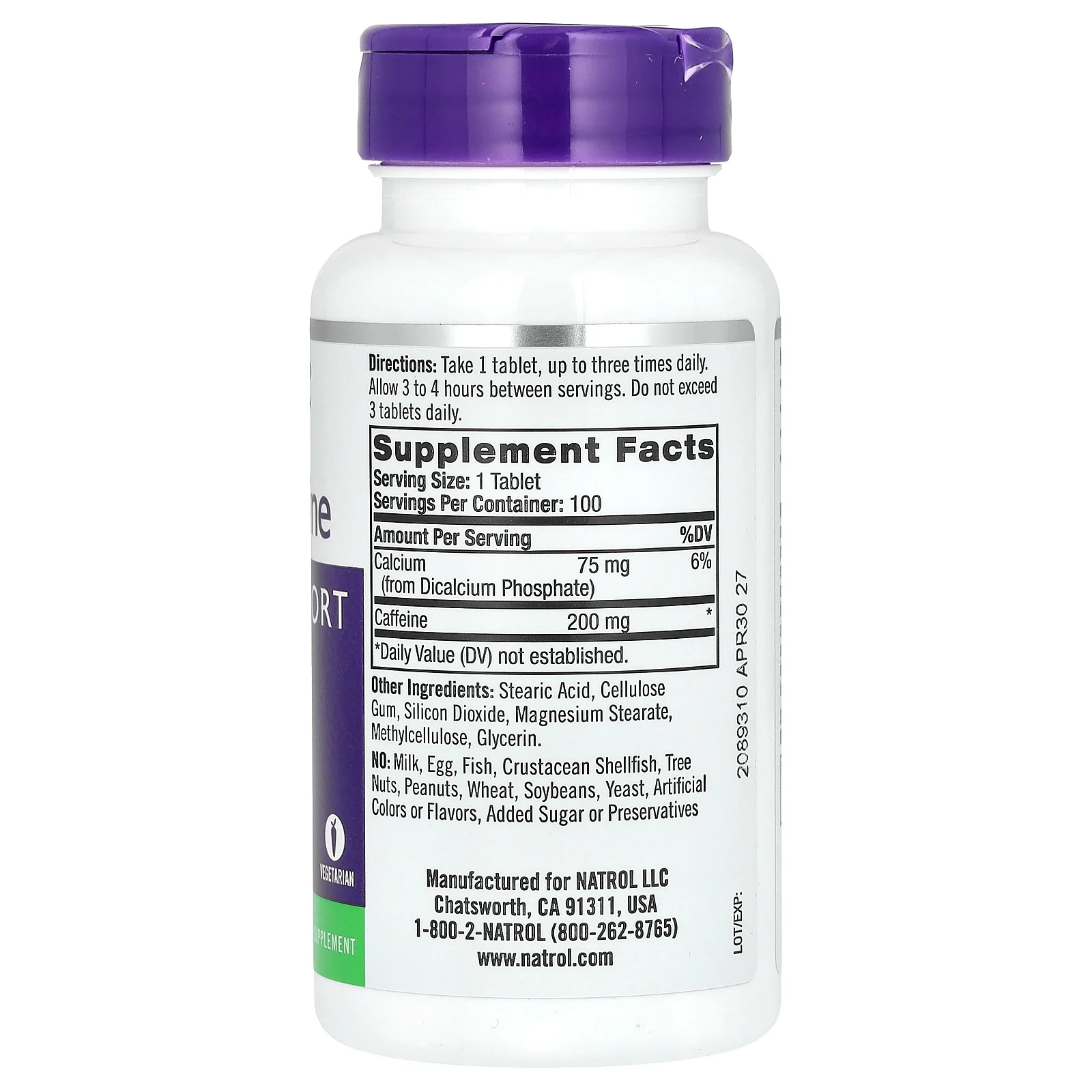 Natrol, Высокоэффективный кофеин, 200 мг, 100 таблеток