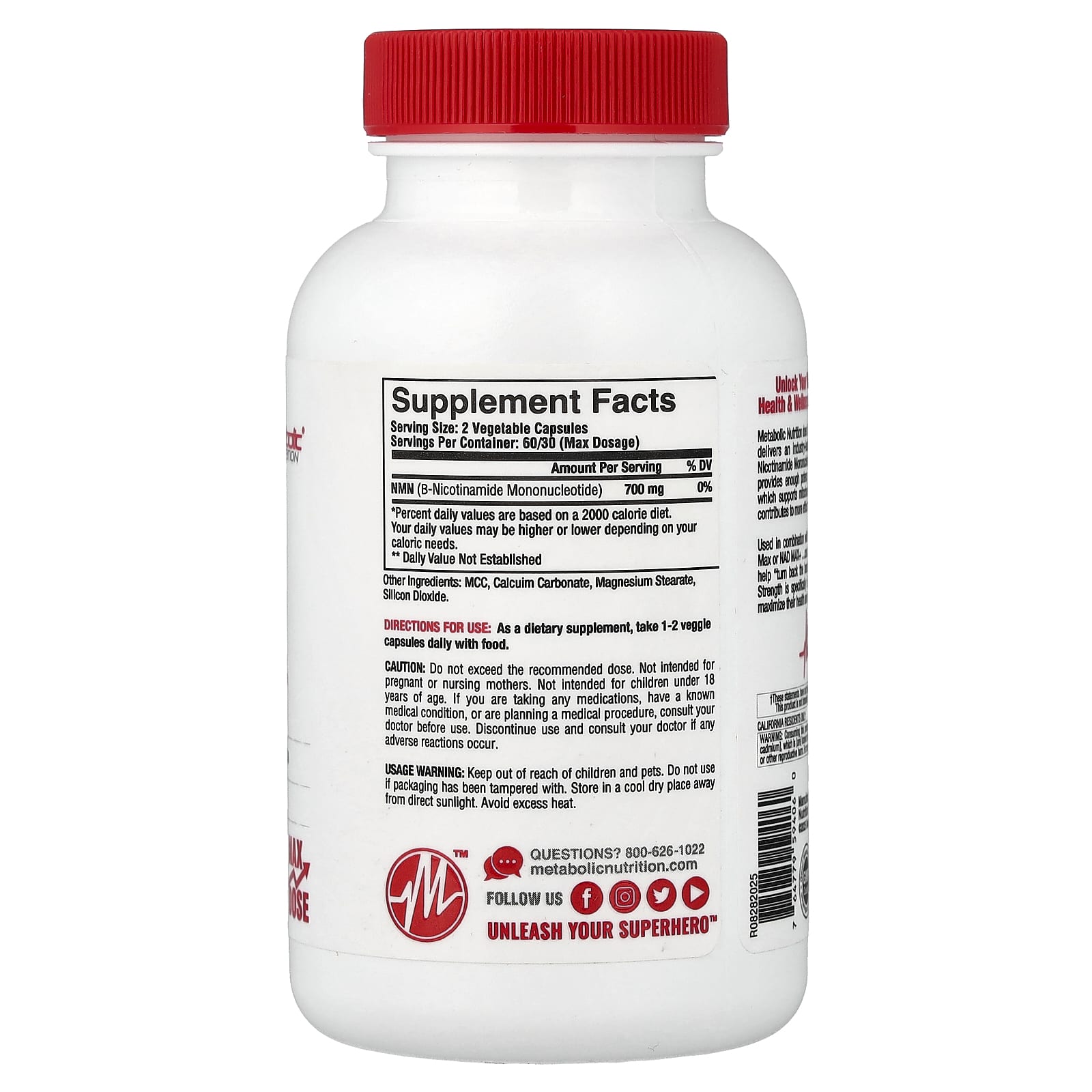 Metabolic Nutrition, NMN, 60 капсул (350 мг в 1 капсуле)