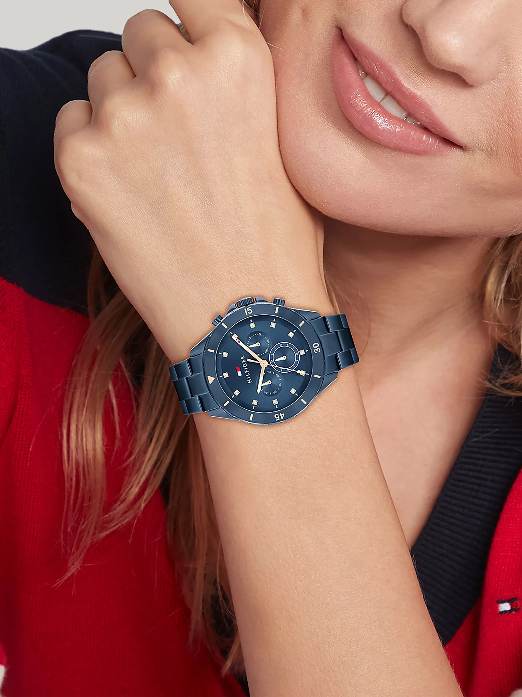 Женские часы Tommy Hilfiger, Часы 40 мм с синим циферблатом в стиле boyfriend