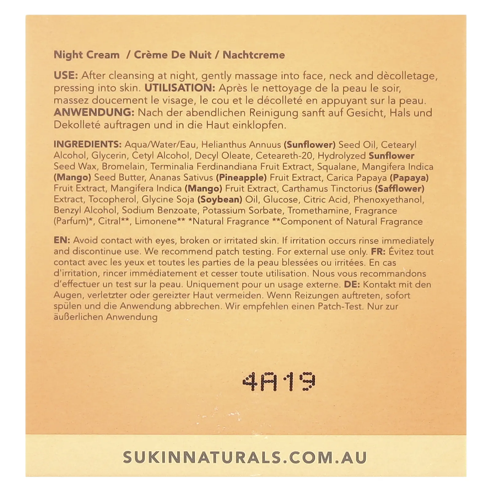 Sukin, Ночное увлажняющее средство для сияния кожи, осветляющее, 50 мл (1,69 жидк. Унции)