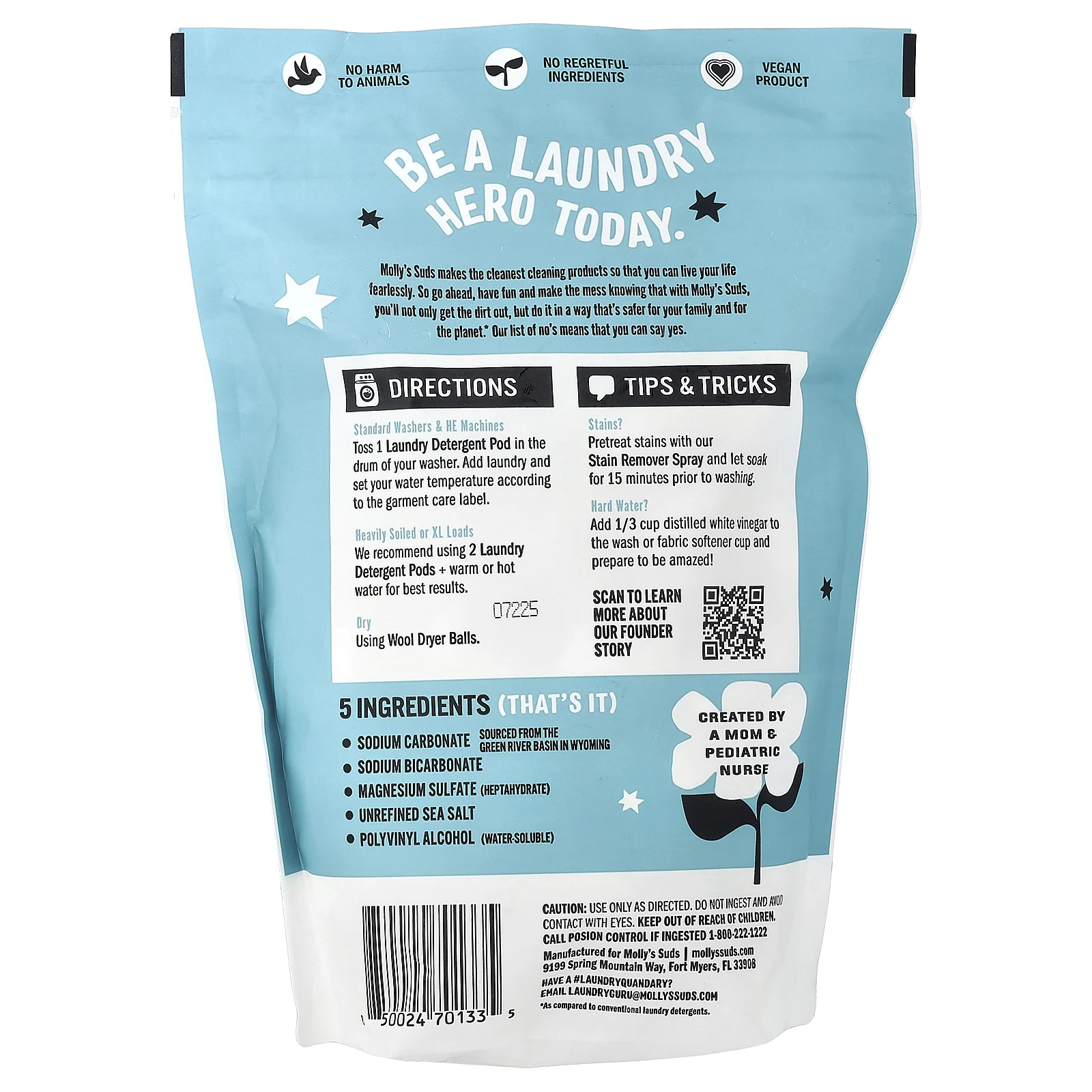 Molly's Suds, капсулы для стирки, без отдушек, 60 капсул, 0,84 кг (29,63 унции)