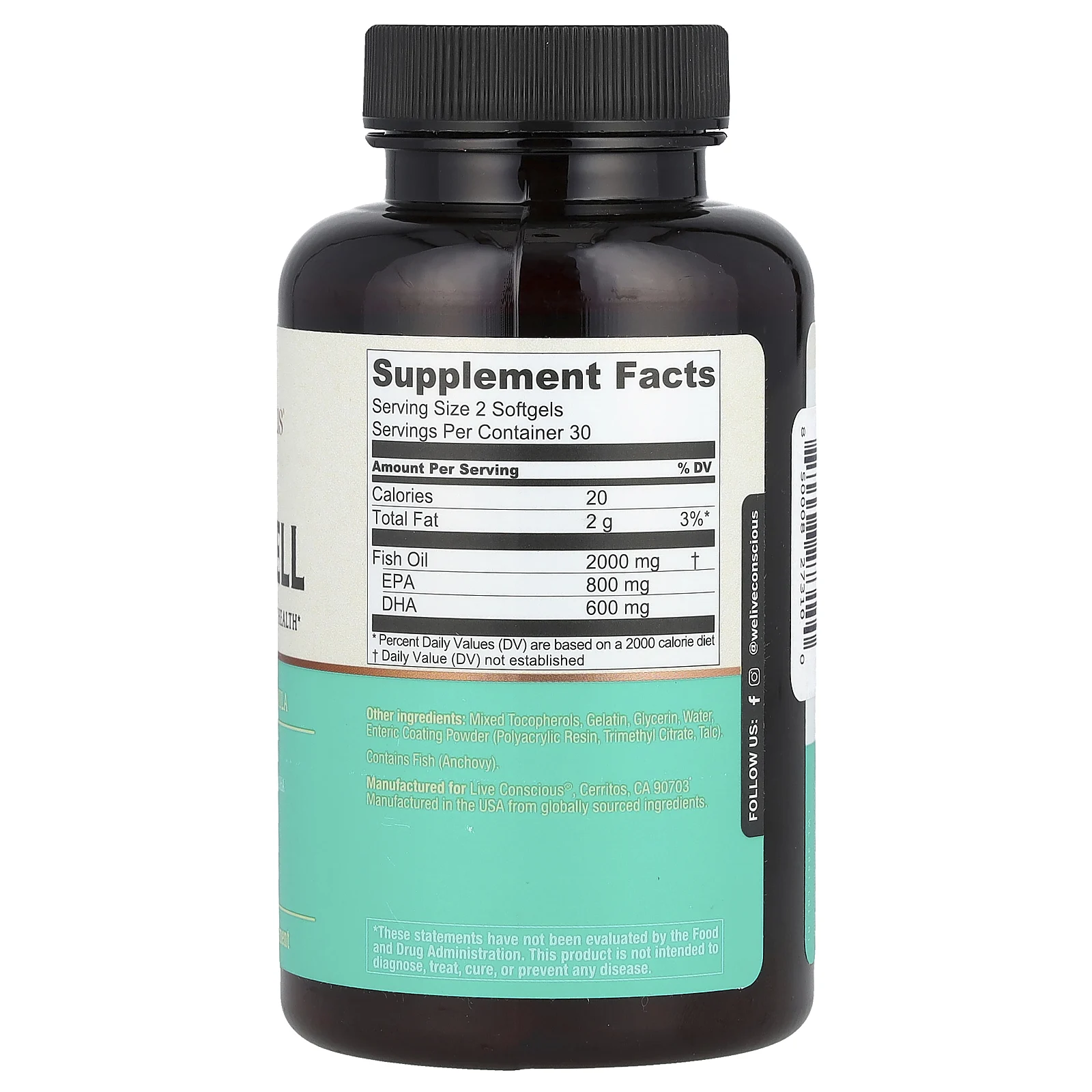 Live Conscious, OmegaWell, высокая эффективность, 60 мягких таблеток