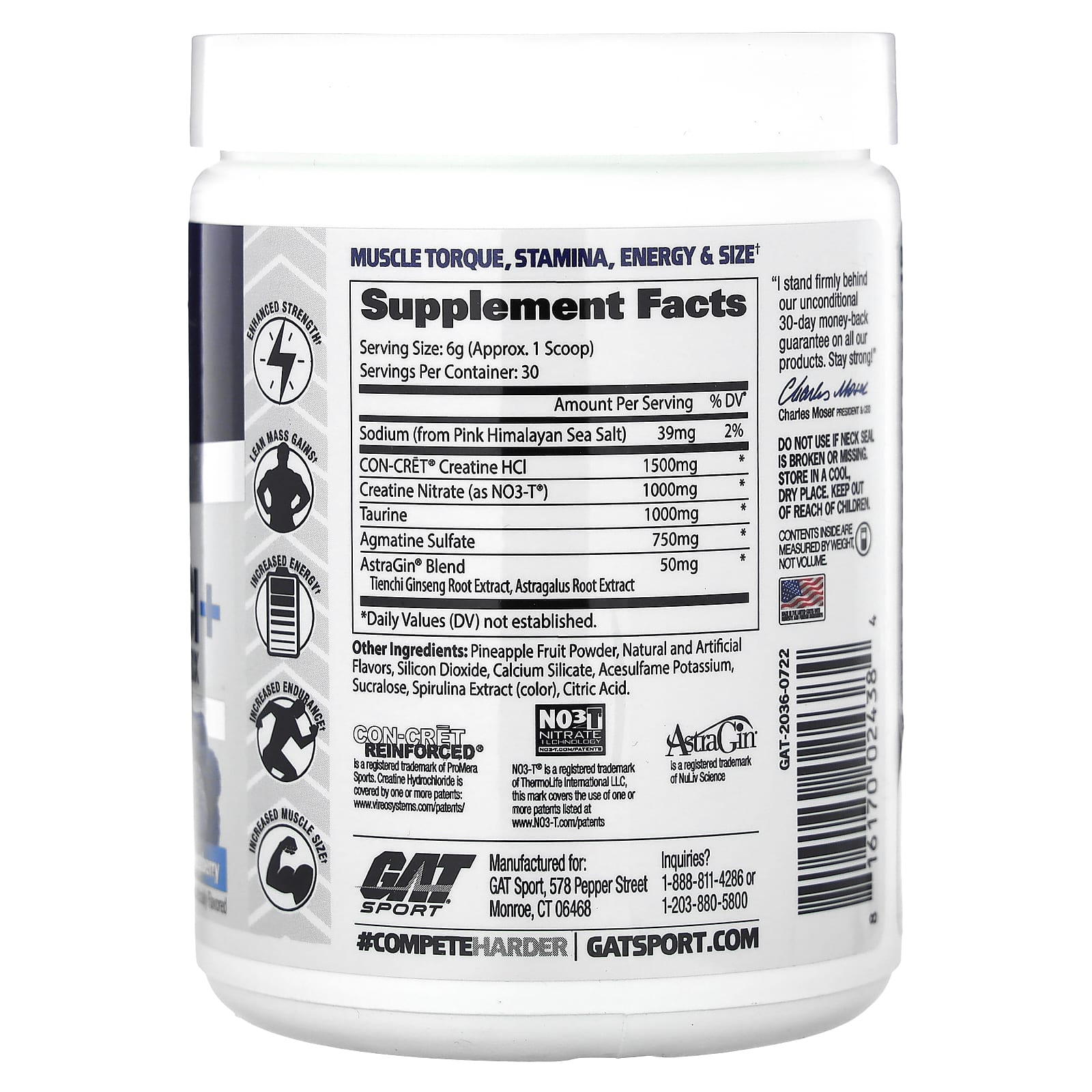 GAT, Sport, матрица для повышенной эффективности тренировок, креатин гидрохлорид+, голубая малина, 180 г (6,35 унции)