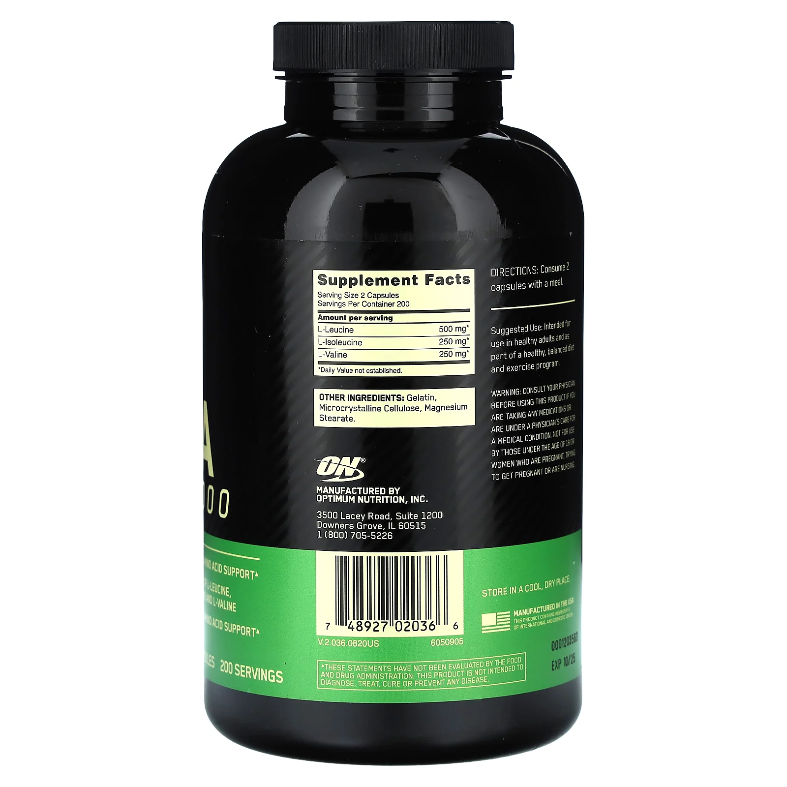 Optimum Nutrition, BCAA 1000, 1000 мг, 400 капсул (500 мг в 1 капсуле)