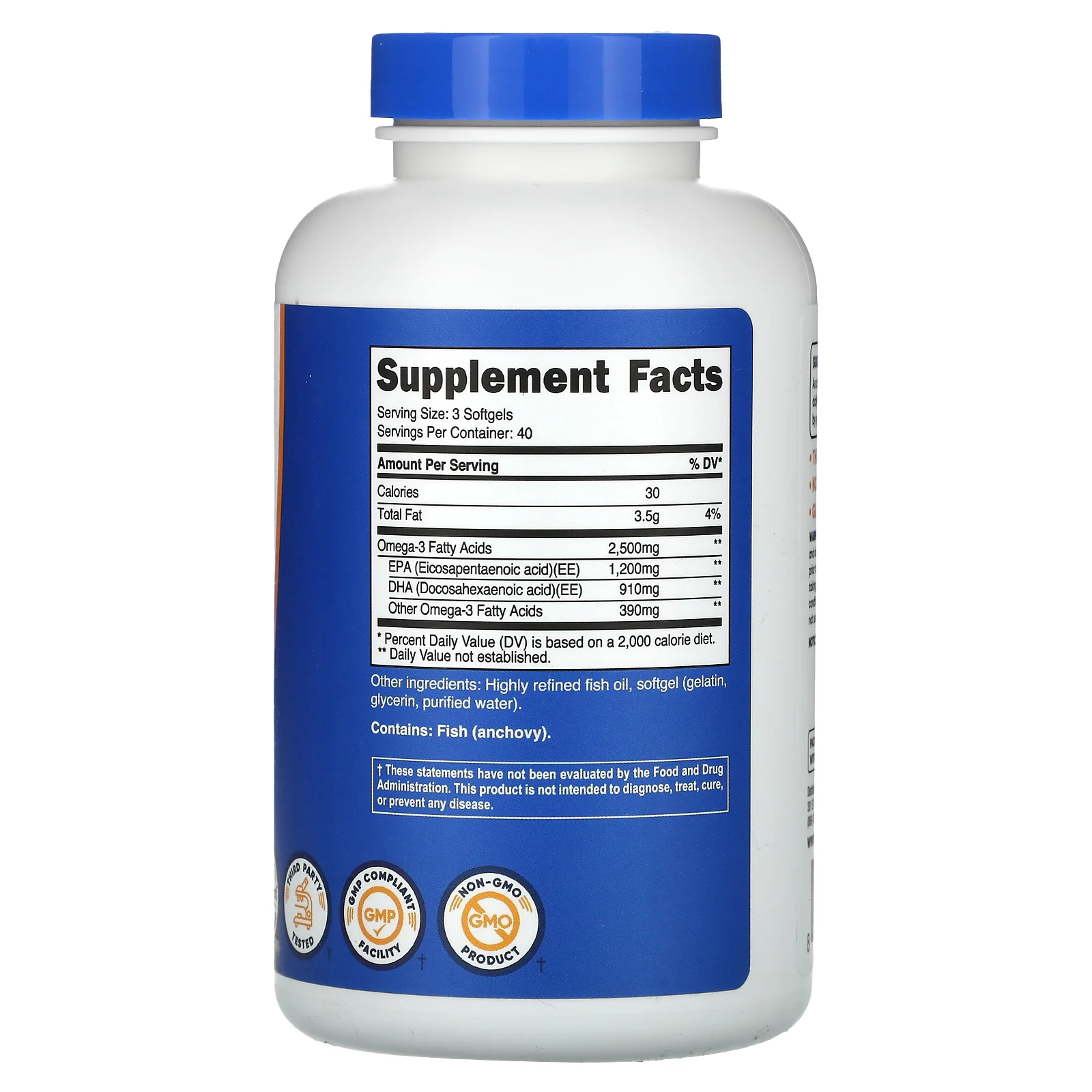 Nutricost, омега-3, 2500 мг, 120 мягких таблеток (833 мг в 1 капсуле)