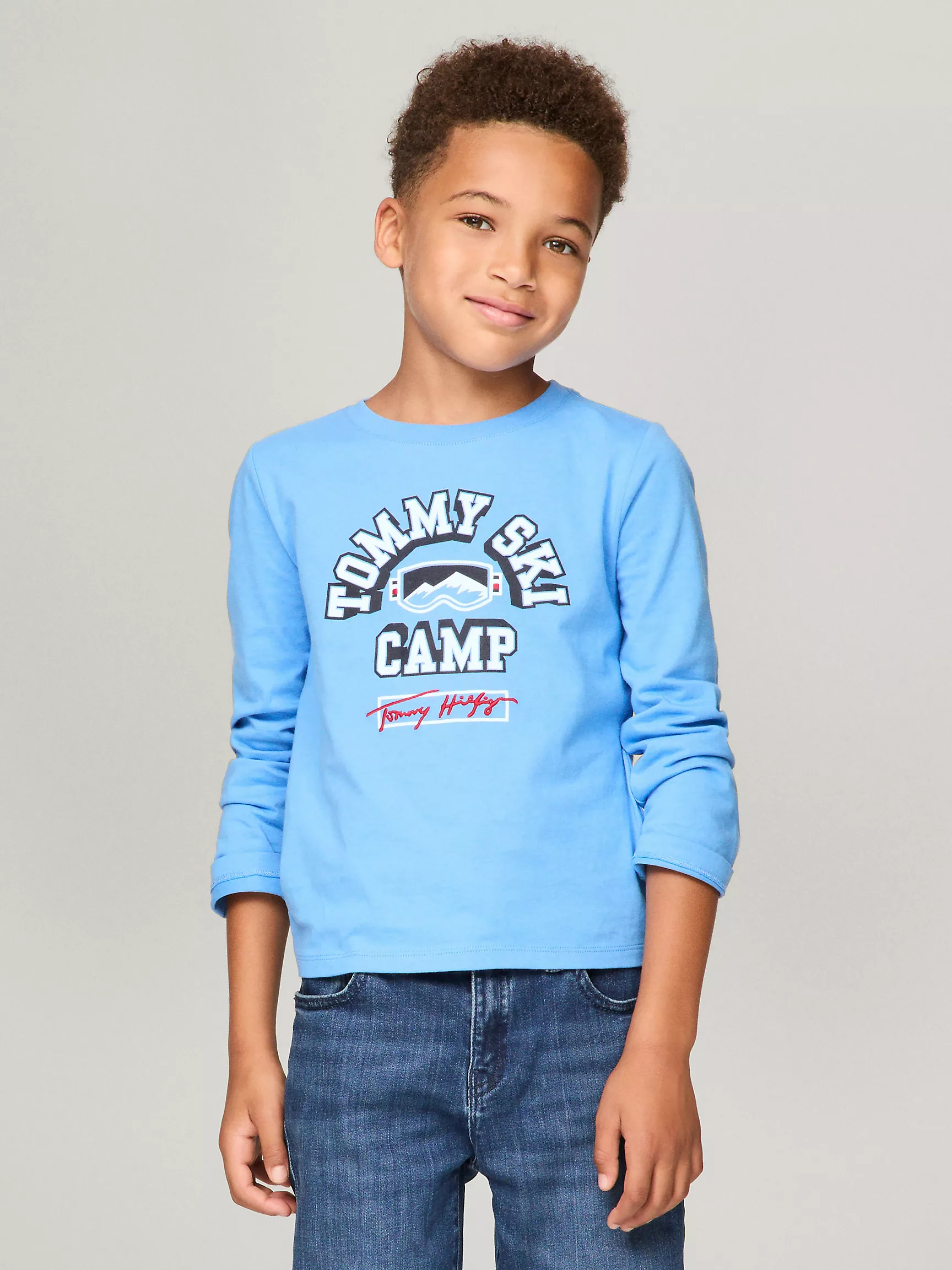 Футболка Tommy Hilfiger для мальчиков, Детская футболка с длинным рукавом и логотипом лыжной тематики