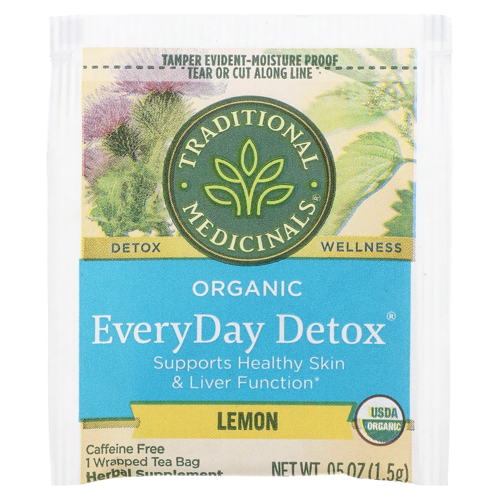 Traditional Medicinals, Organic EveryDay Detox, лимон, без кофеина, 16 чайных пакетиков в упаковке, 24 г (0,85 унции)