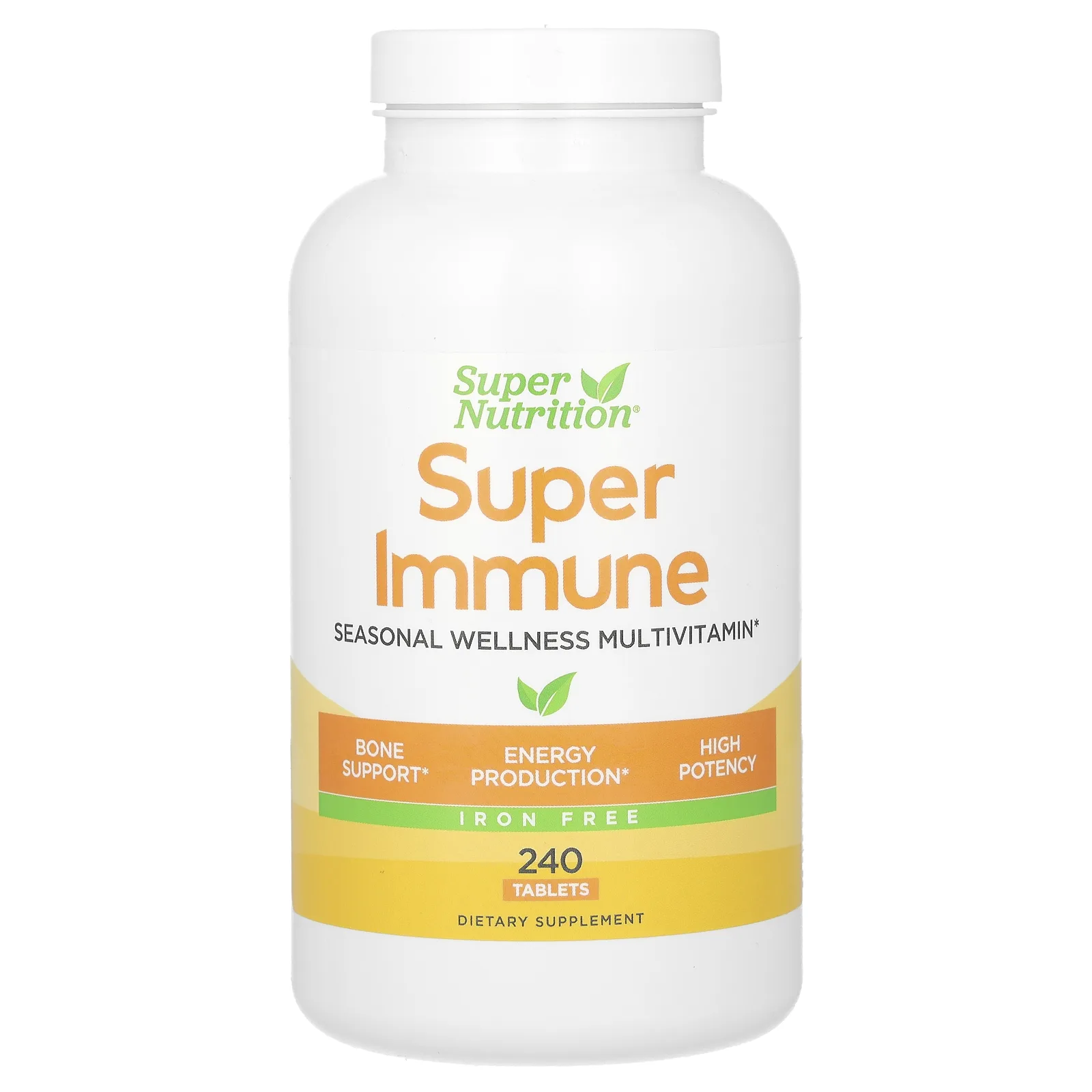Super Nutrition, Super Immune, мультивитаминный комплекс с глутатионом для укрепления иммунитета, без железа, 240 таблеток