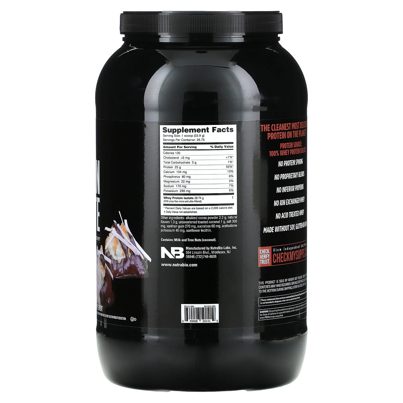 NutraBio, изолят сывороточного протеина, макарун в шоколаде, 907 г (2 фунта)