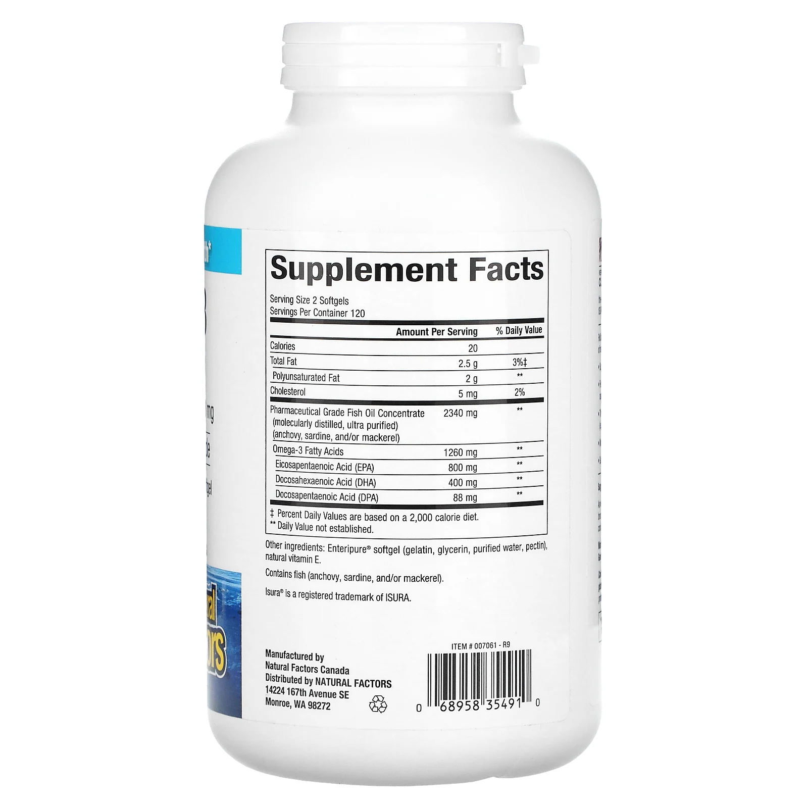 Natural Factors, Rx Omega-3, омега-3, 1260 мг, 240 капсул (630 мг в 1 капсуле)