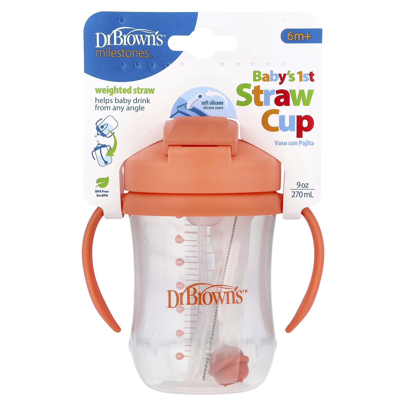 Dr. Brown's, Baby's 1st Straw Cup, от 6 месяцев, коралловый, 270 мл (9 унций)
