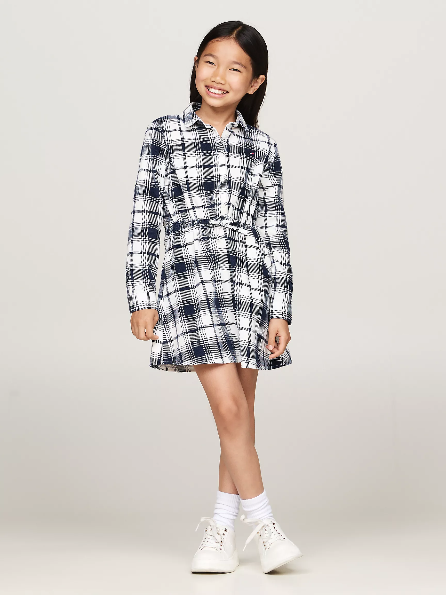 Платье для девочек Tommy Hilfiger, Детское платье из рельефного вельвета в клетку с длинным рукавом