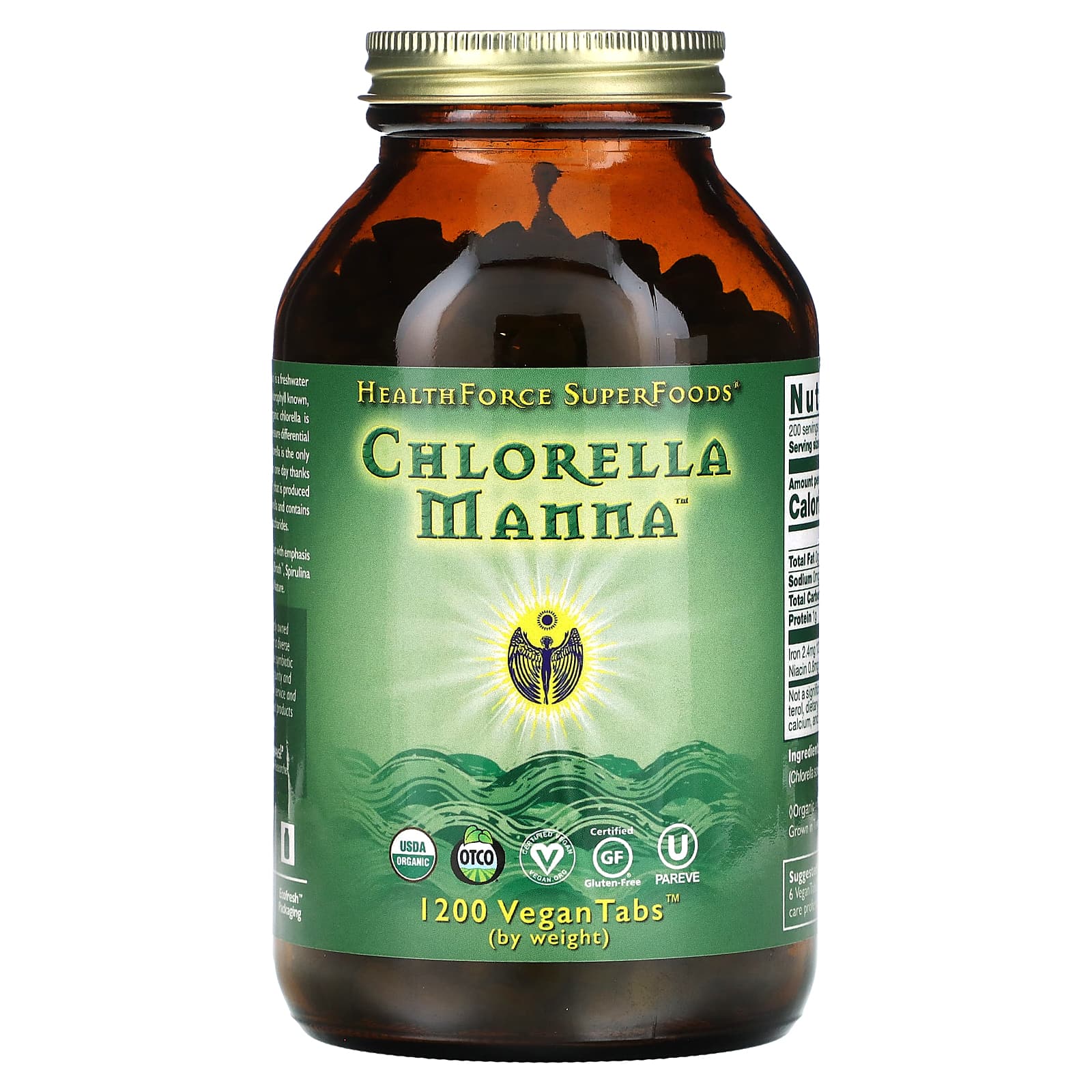 HealthForce Superfoods, Chlorella Manna, добавка с хлореллой, 1200 веганских таблеток