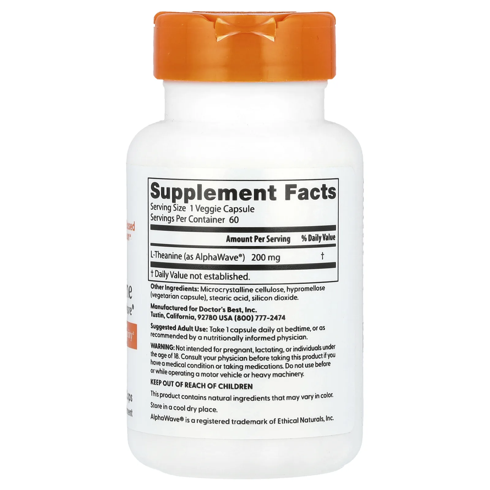 Doctor's Best, L-теанин, AlphaWave®, 200 мг, 60 растительных капсул