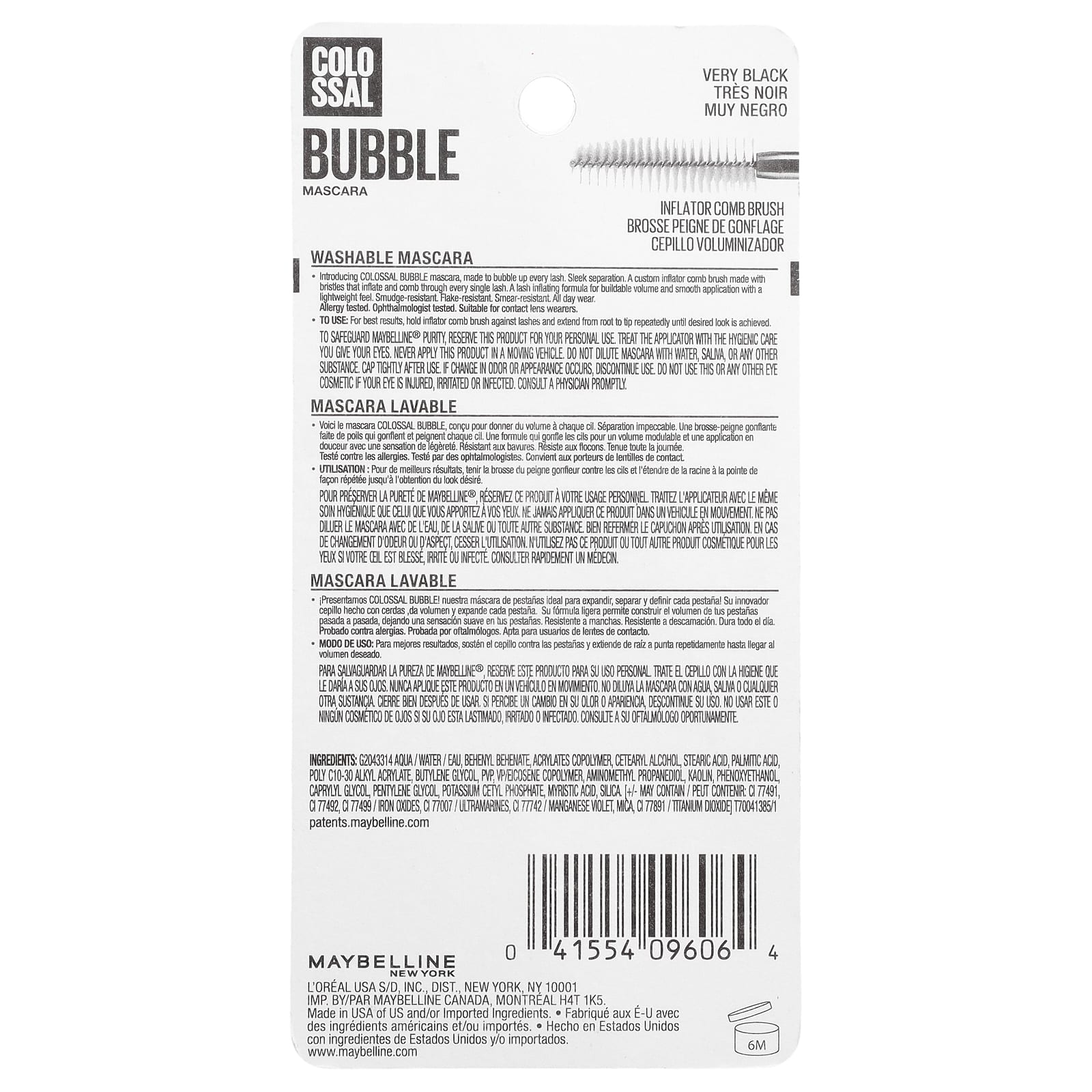 Maybelline, Colossal, пузырьковая тушь для ресниц, оттенок 801 насыщенный черный, 10 мл (0,33 жидк. унции)