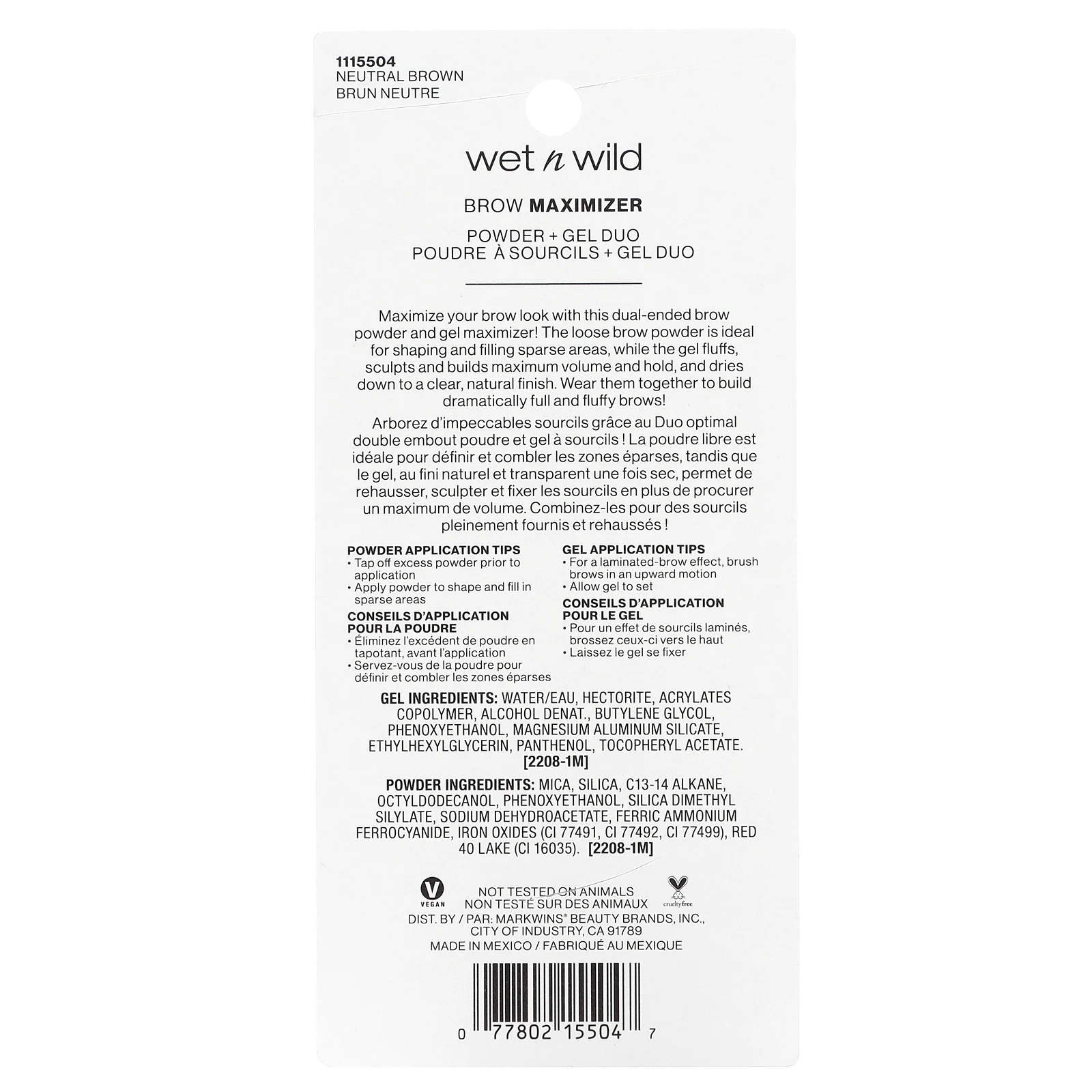wet n wild, Brow Maximizer, пудра + гель Duo, нейтральный коричневый, пудра - 0,8 г (0,02 унции), гель - 3,5 мл (0,11 жидк. Унции)