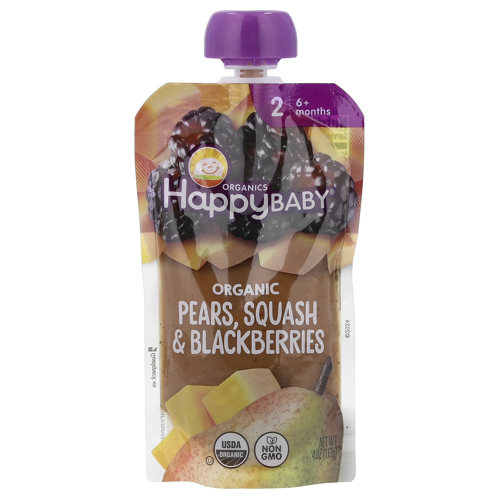 Happy Family Organics, Happy Baby®, органическое детское питание, для детей от 6 месяцев, груши, тыква и ежевика, 113 г (4 унции)