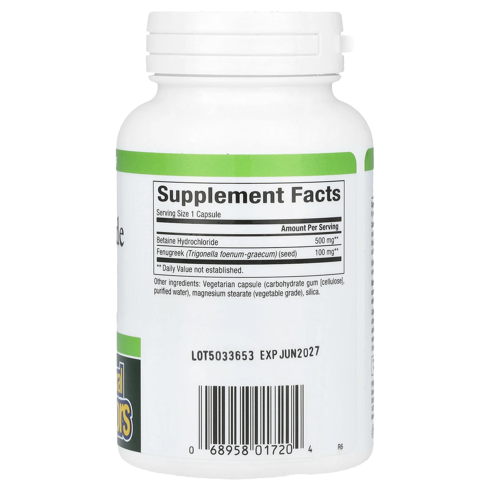 Natural Factors, бетаина гидрохлорид с пажитником, 500 мг, 90 вегетарианских капсул