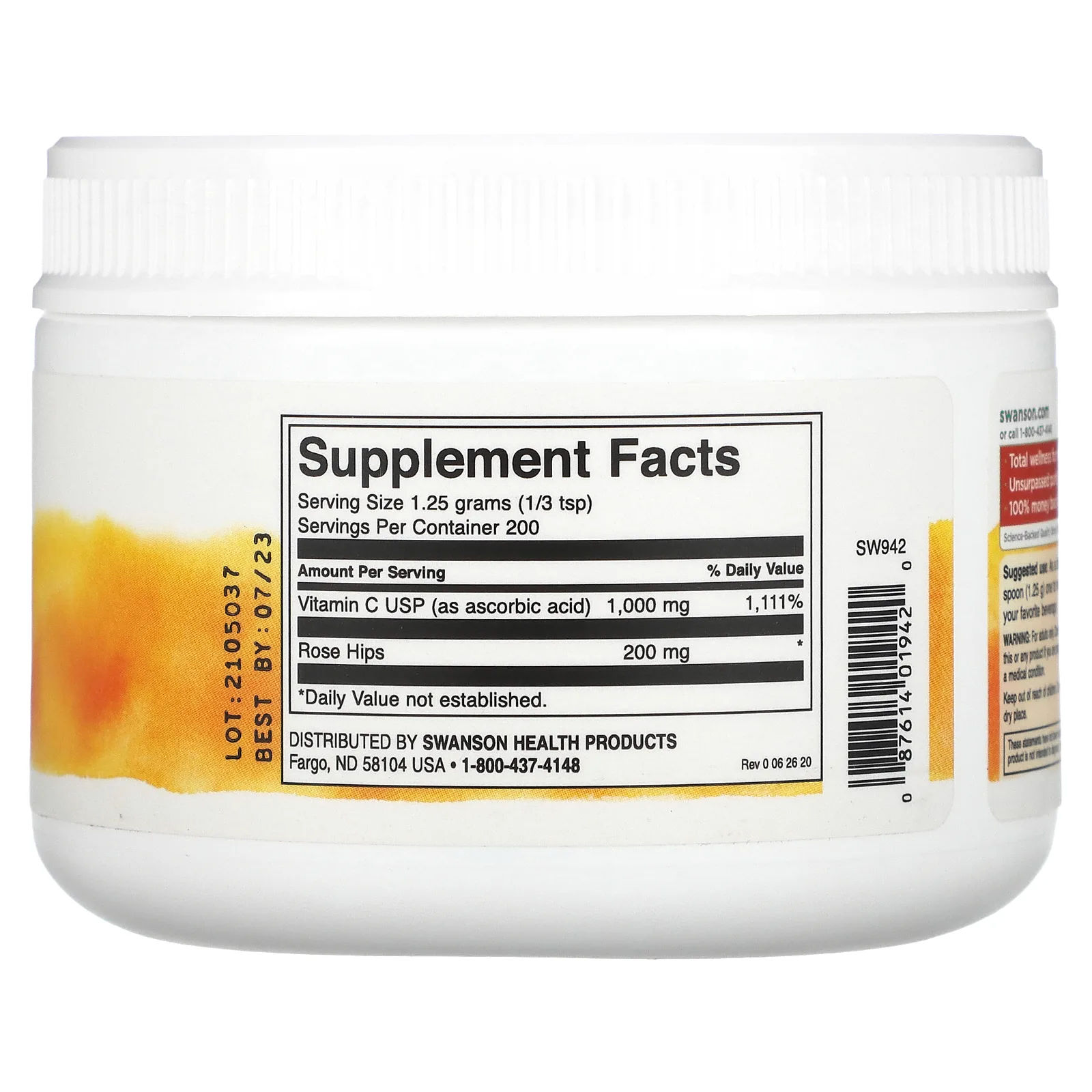 Swanson, Порошок витамина C с шиповником, 250 г (8,8 унции)