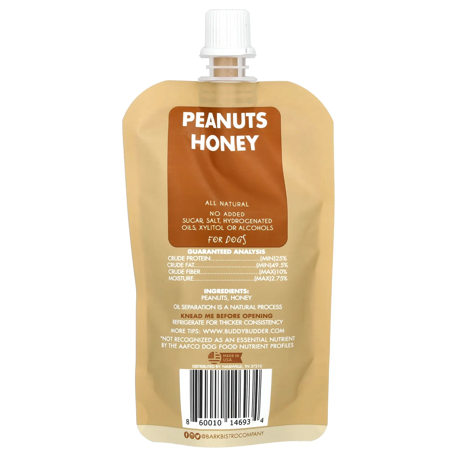 Bark Bistro, Buddy Budder, Ruff Ruff Raw, арахисовая паста, для собак, 113 г (4 унции)