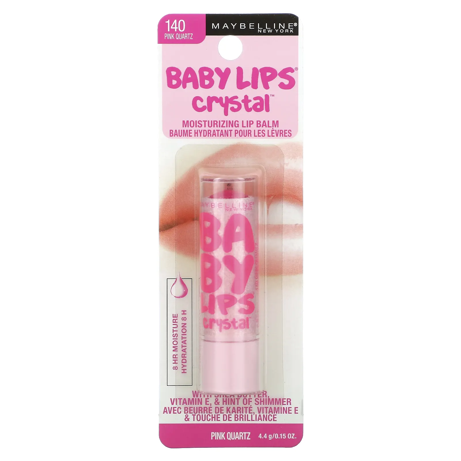 Maybelline, Baby Lips Crystal, увлажняющий бальзам для губ, розовый кварц 140, 4,4 г