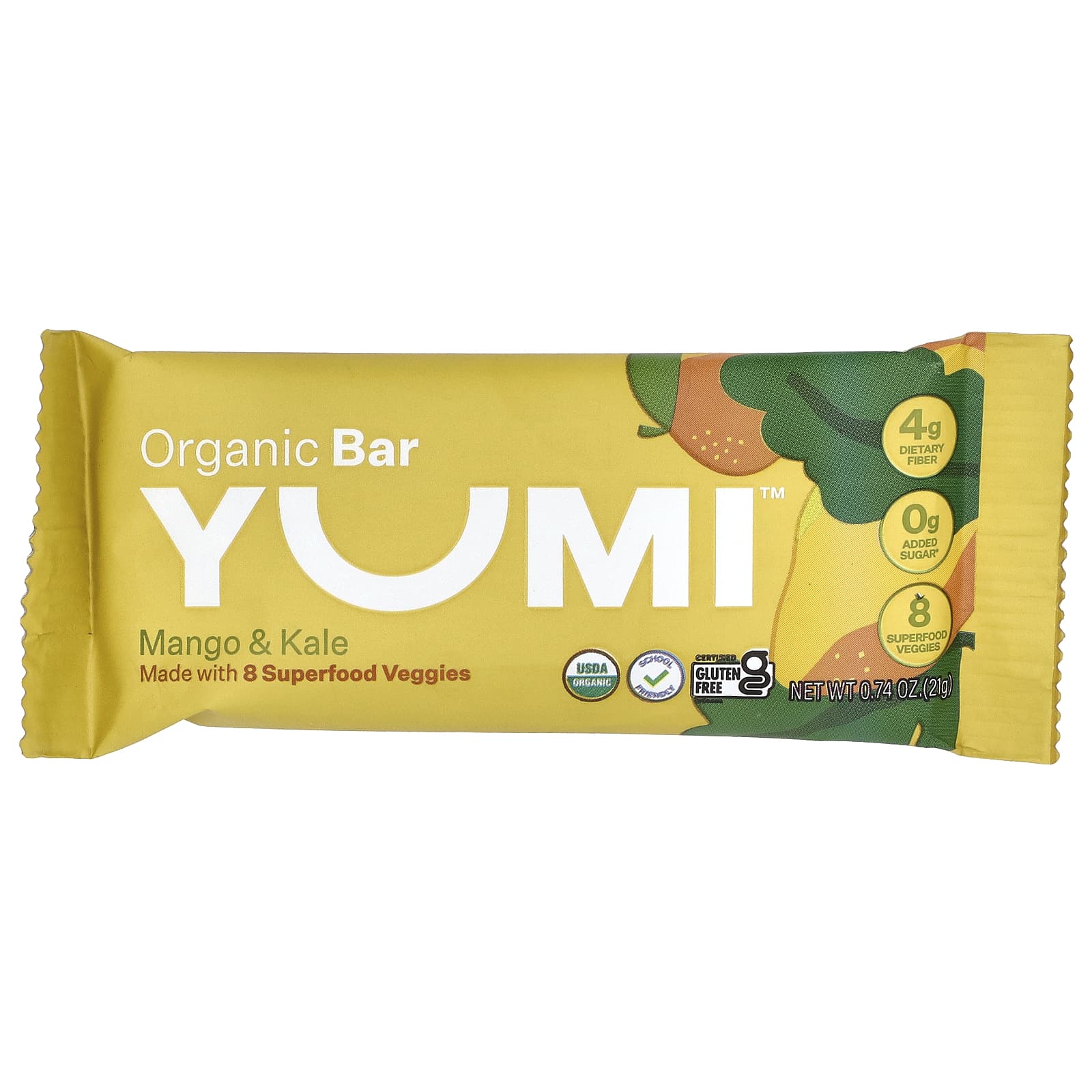 Yumi, органический батончик, для малышей, с манго и кудрявой капустой, 5 шт. по 21 г (0,74 унции)
