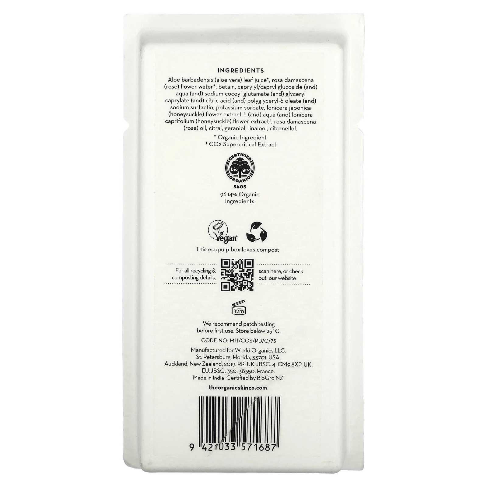 The Organic Skin Co., Set The Tone, тоник-спрей, увлажняющая роза, 100 мл (3,4 жидк. Унции)