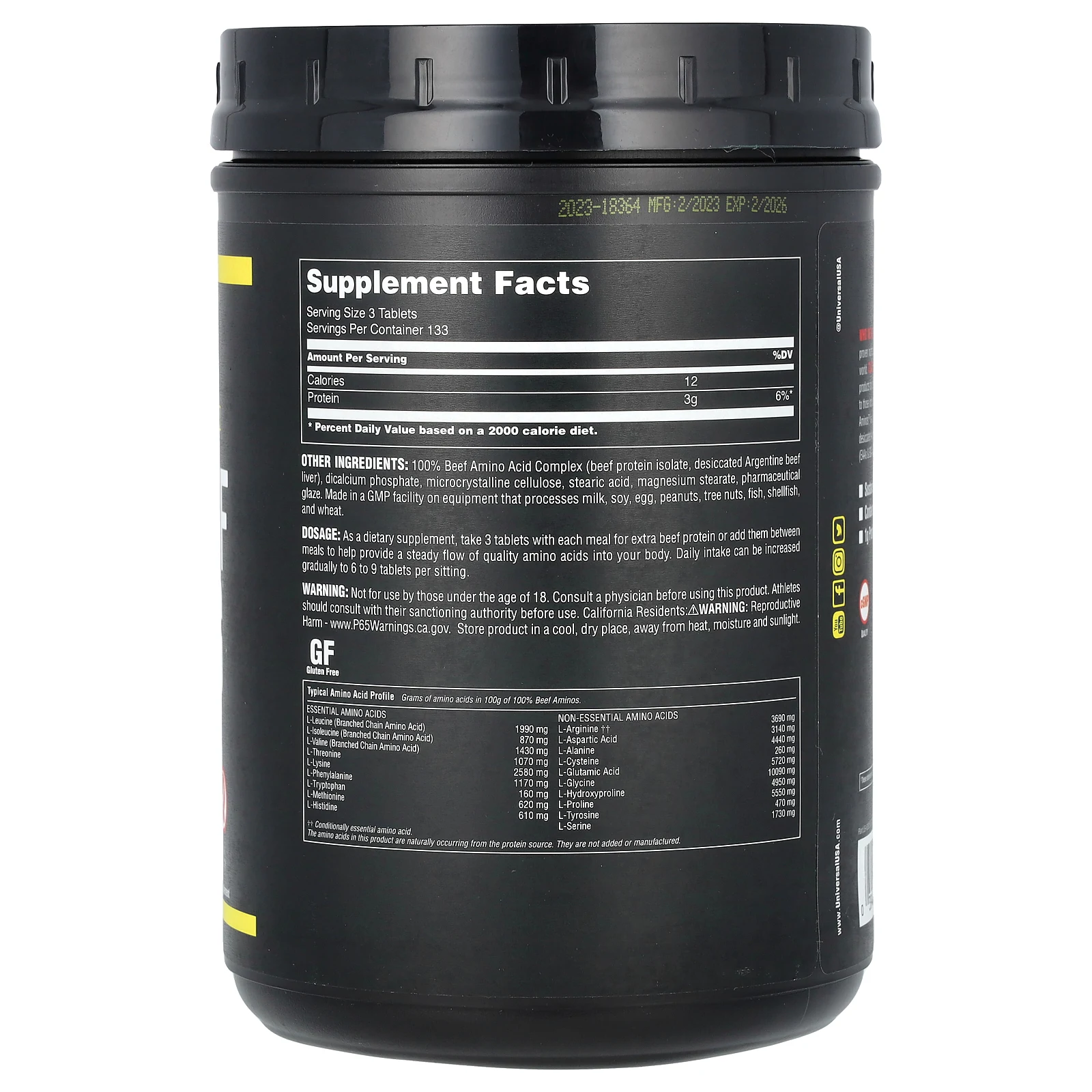 Universal U, Classic Series, 100% аминокислоты из говядины, 400 таблеток